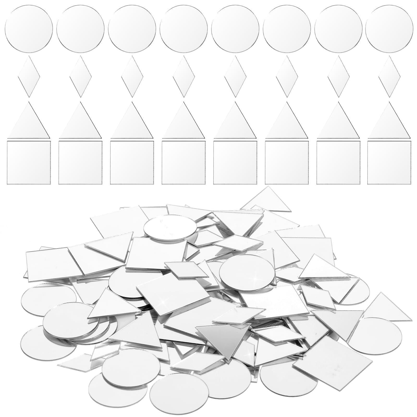 Photo 1 of 120 Pcs Small Mirrors for Crafts, 4 Shapes Mirror Mosaic Tile, Adhesive Mini Mirror Bulk for DIY Crafts Home Wall Art Disco Balls Craft (1 Inch)