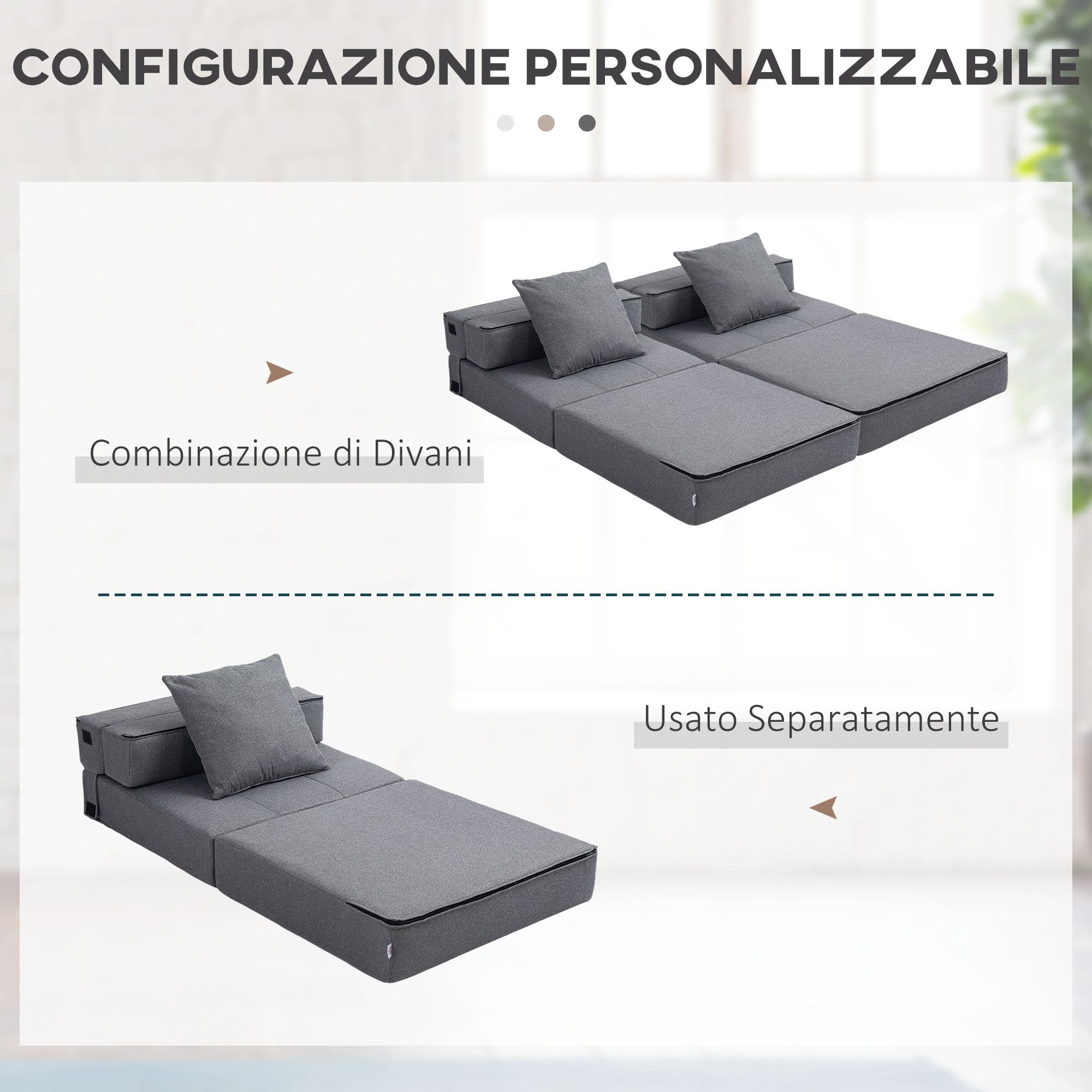 HOMCOM Divano Letto Futon Pieghevole 2 in 1 Convertibile con Cuscino Lavabile, Pouf Letto Singolo da Terra Poltrona Letto Salvaspazio in Tessuto Cotone Traspirante per Casa Yoga Lettura, Grigio Chiaro