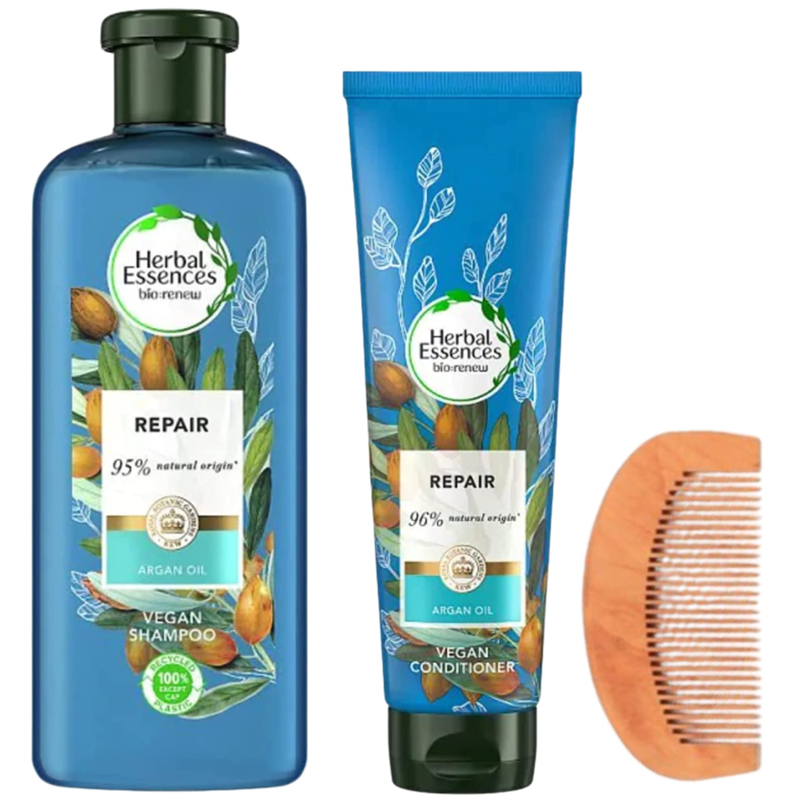 Herbal Essences Argan Shampoo & Conditioner Set 1x (400ml Shampoo, 275ml Conditioner), Argan Hair Comb - Soft, Shiny, Smooth Hair