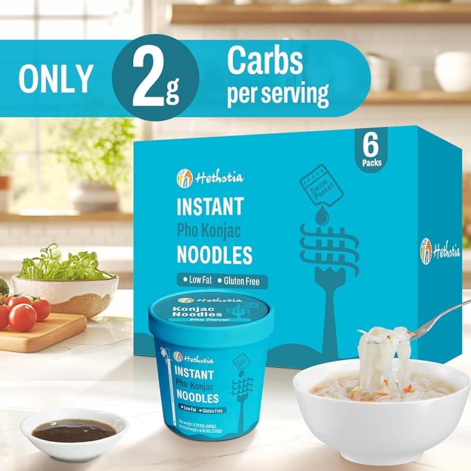 Hethstia Konjac Noodle Soup Cups Pho, 16 Packs Fideos Shirataki miniatura 8