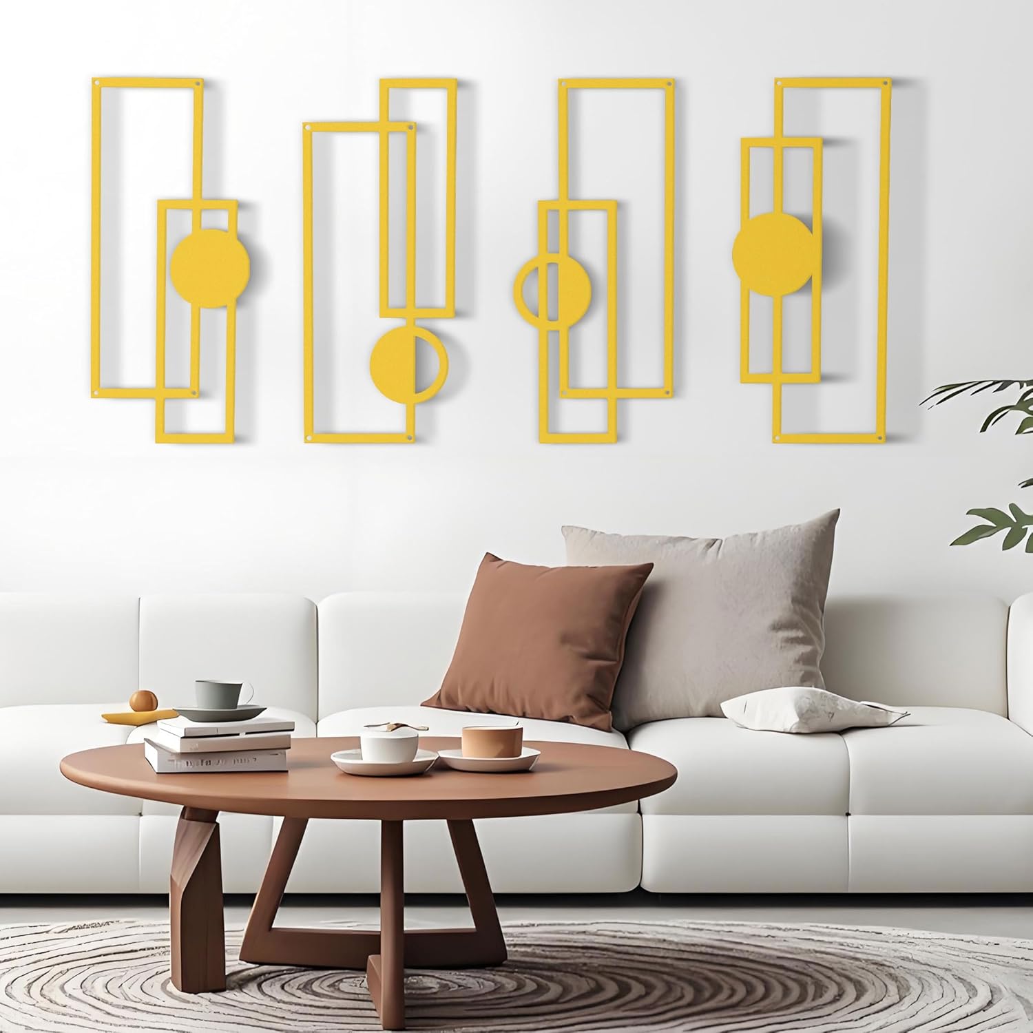 DICYWUDI Large 4 Pieces Gold Metal Wall Arts,16.5 x 7 inch Modern Geometric Decor Hanging for Indoor Kitchen Bathroom Bedroom Living Room Dining Roomm