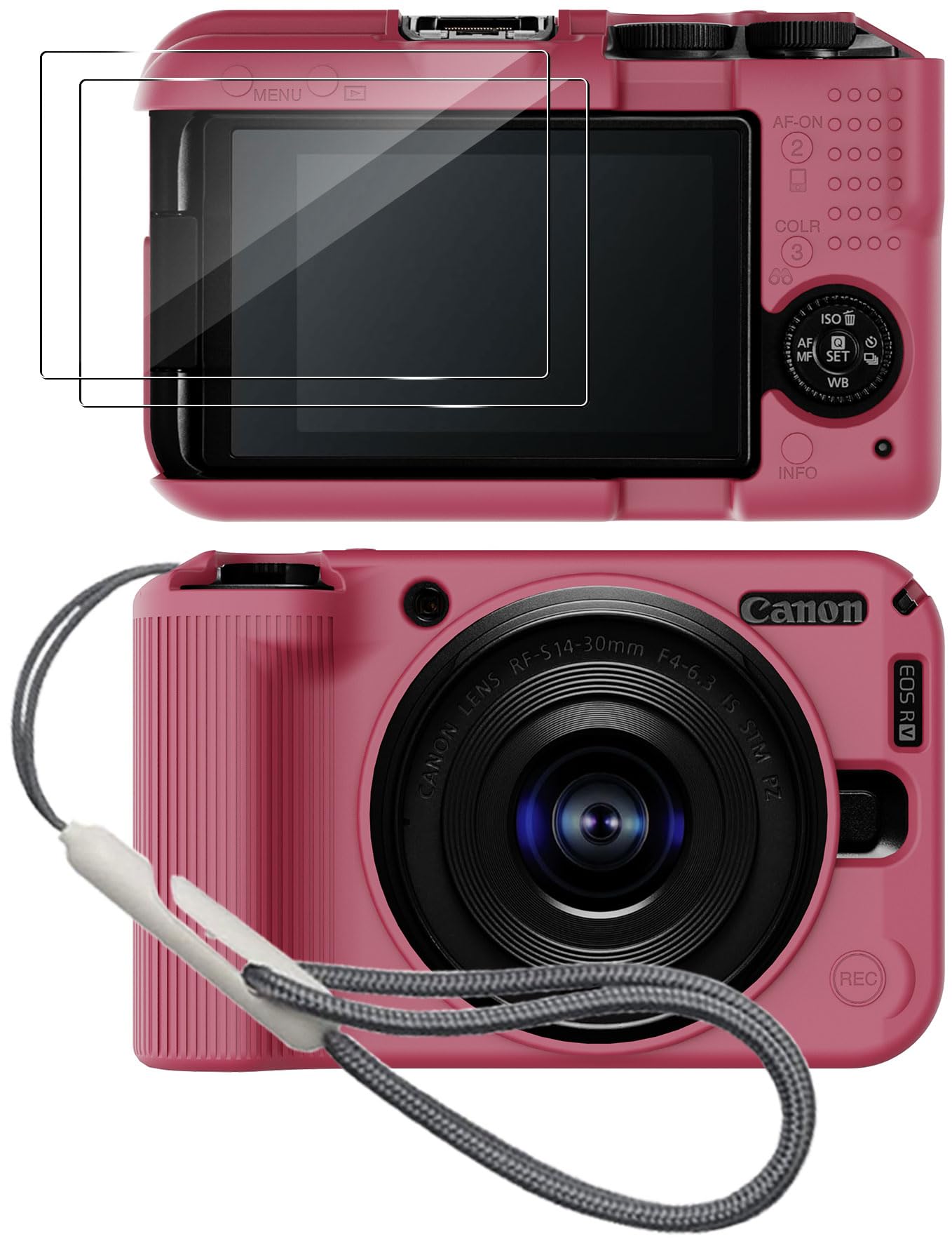 Tedubax Silicone Case for Canon EOS R50 V Digital Camera with 2PCS Screen Protector and Lanyard Canon EOS R50 V case -(red)