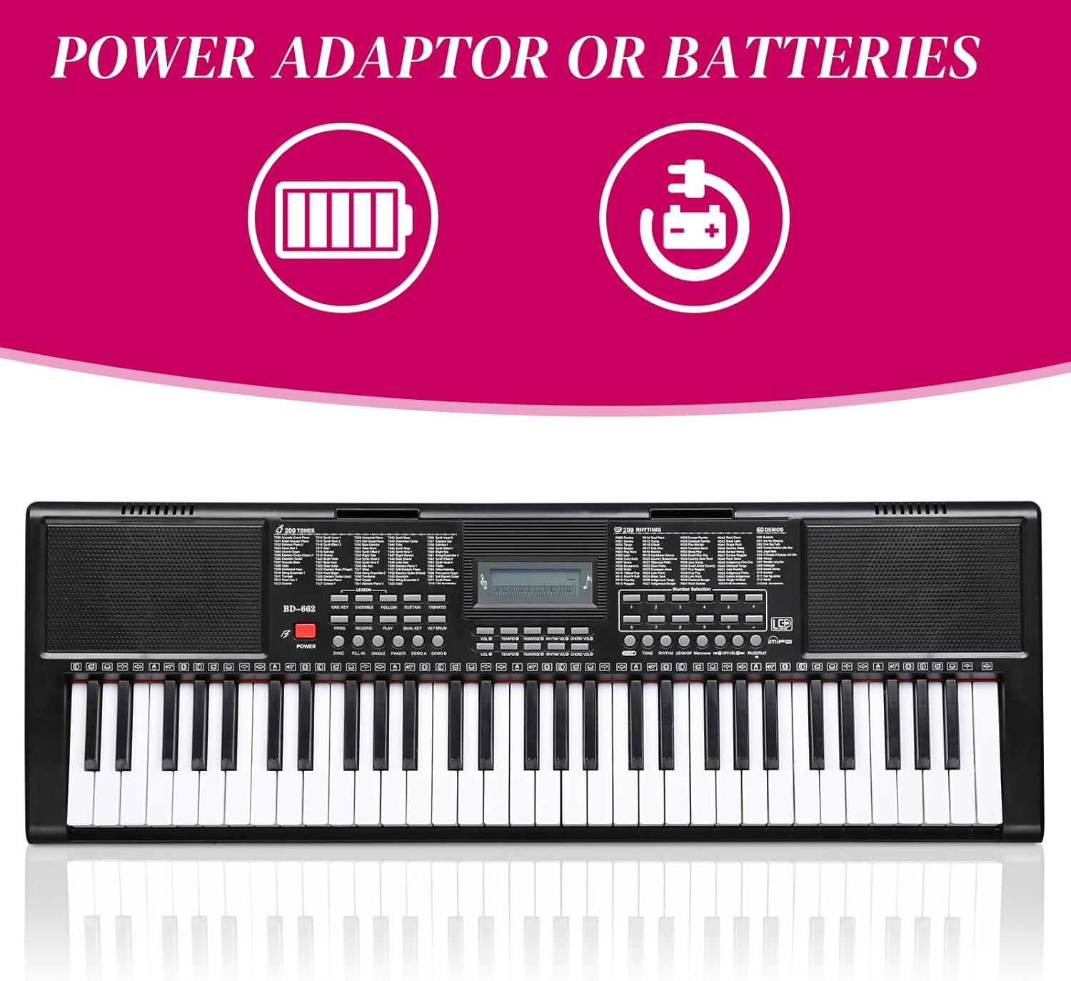 GLARRY 61-Key Portable Electronic Piano Keyboard for Beginner w/Lighted Keys, LCD Screen, Microphone, Headphones, 3 Teaching Modes, Built-In Speakers image 4 of 7 B08P19GL7N