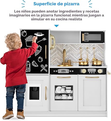 Miniatura 2 de Best Choice Products Juego de juguetes de madera de cocina para niños con diseño realista, teléfono, utensilios, horno, microondas, fregadero, bisel