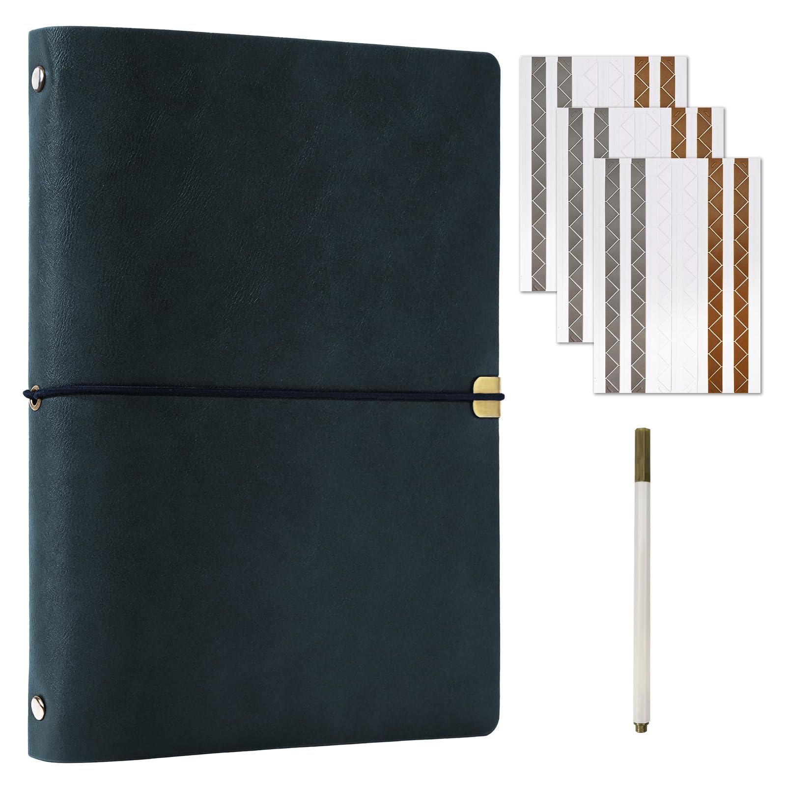 Vienrose Faux Leather Scrapbook Photo Album with 60 Pages Kraft Paper for 4x6 Photos, Vintage binder 3 ring DIY Memory Book for Valentines Anniversary Christmas Birthday Travel Dark Blue 9 x 6.5 in 30 sheets Dark Blue
