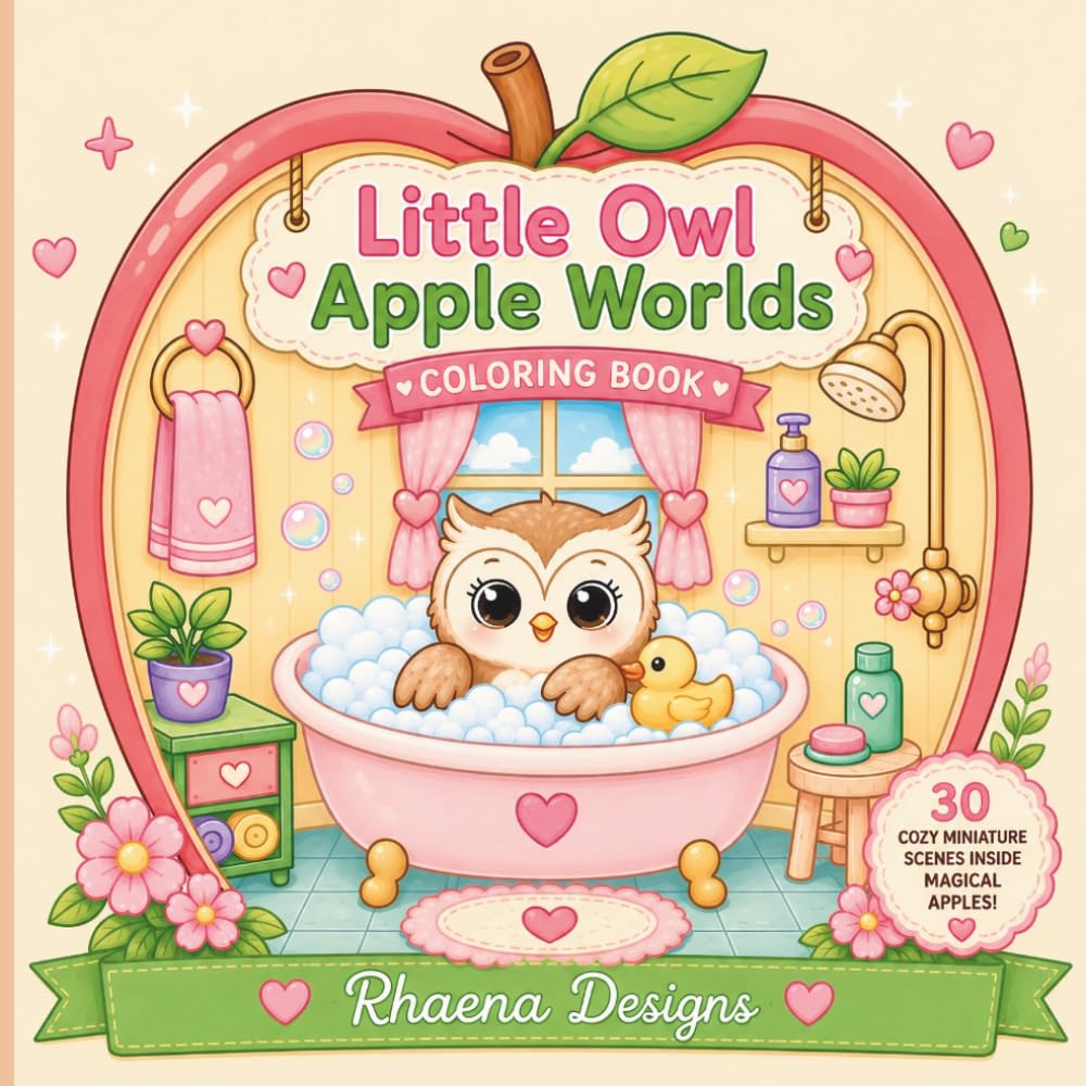 Little Owl Apple Worlds Coloring Book: Whimsical Fantasy Coloring Book Featuring Adorable Owls