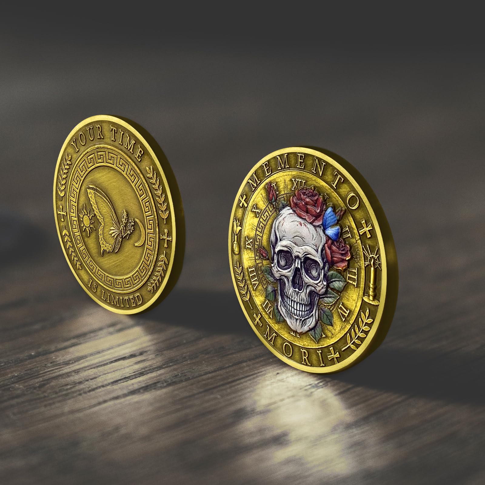 Memento Mori Coin - Roses MEMENTO MEMENTO VIVERE MODE STOIC STOICO SOBRIETY TOKEN DEC DEC COOL RECORDE MEDALLION GIFTS