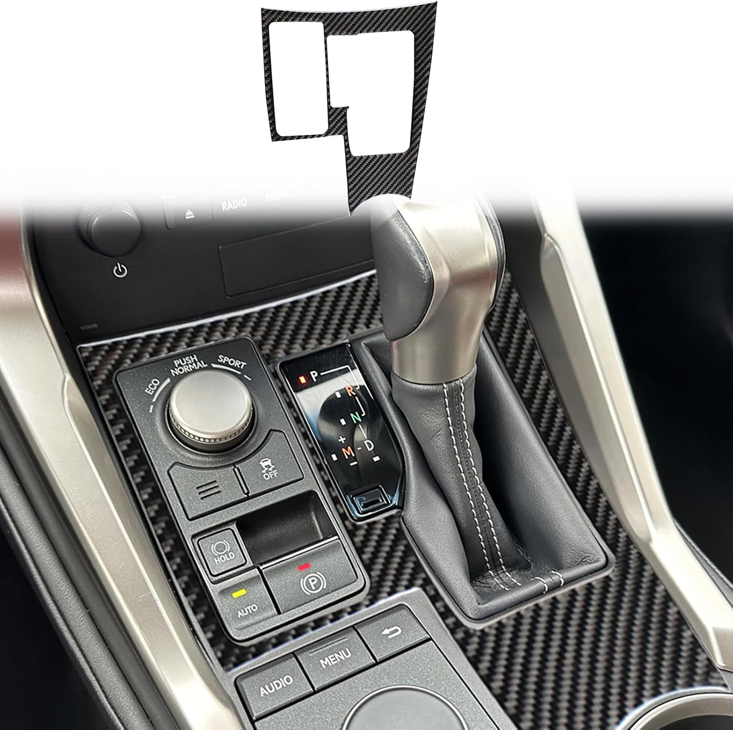 Real Carbon Fiber Interior Sticker Compatible with Lexus NX 200 300 200t 300h 2015-2021 2016 2017 2018 2019 2020 Car Gear Shift Panel Decal Floor Console Decor Accessories Trim Cover Style B Black