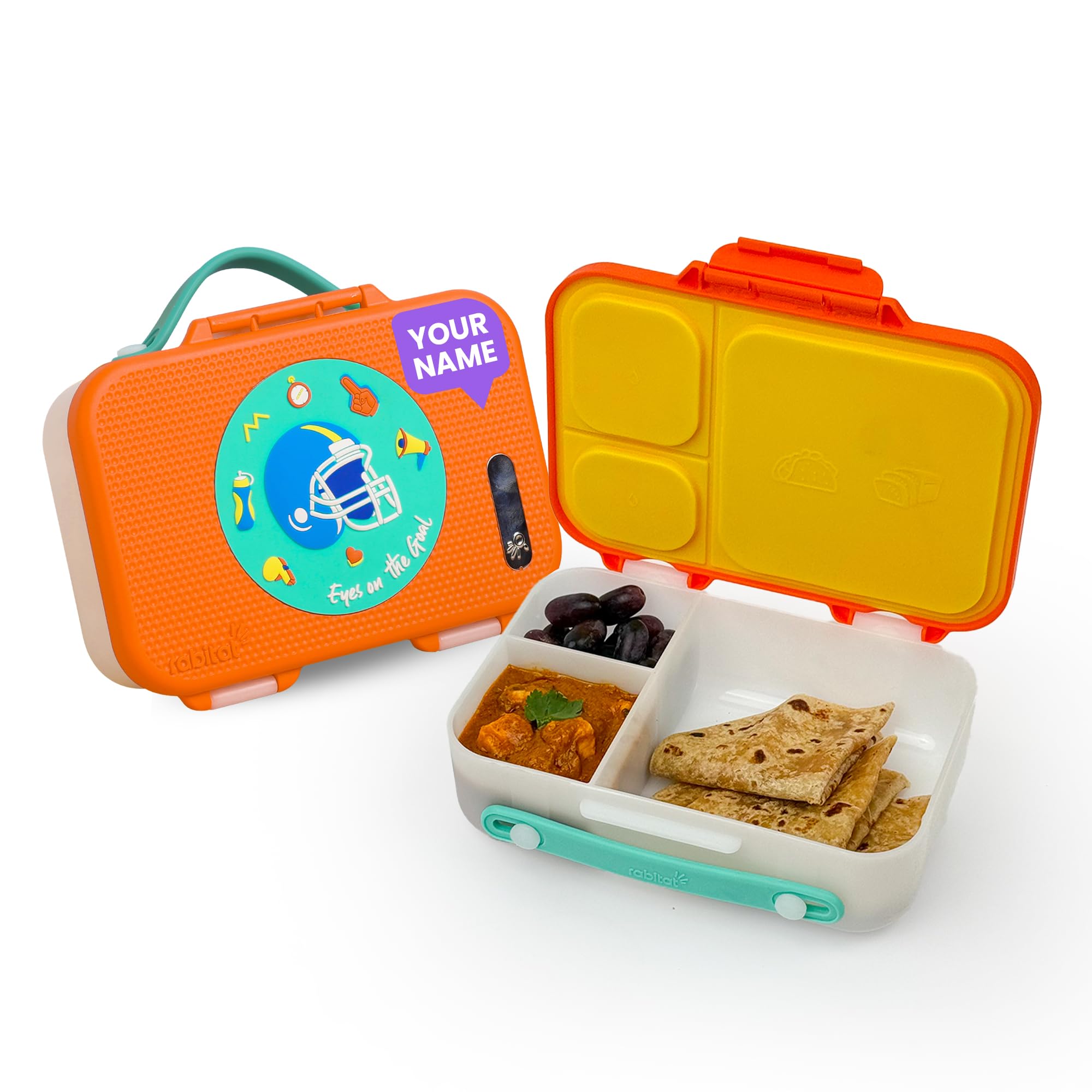 rabitat Munchbee Personalized Bento Lunch Box 1000ml | 1+1 Year Brand Warranty | Tiffin Box for School | Lunch Box for Kids Boys & Girls | BPA Free, Leakproof & Durable Bento Design | Mad Eye