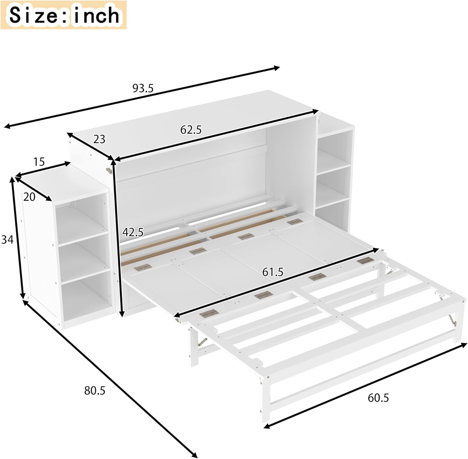 Harper & Bright Designs Queen Size Murphy Bed with Double Cabinet for Storage, Solid Wood Murphy Wall Cabinet Bed with Drawers for Small Space, White