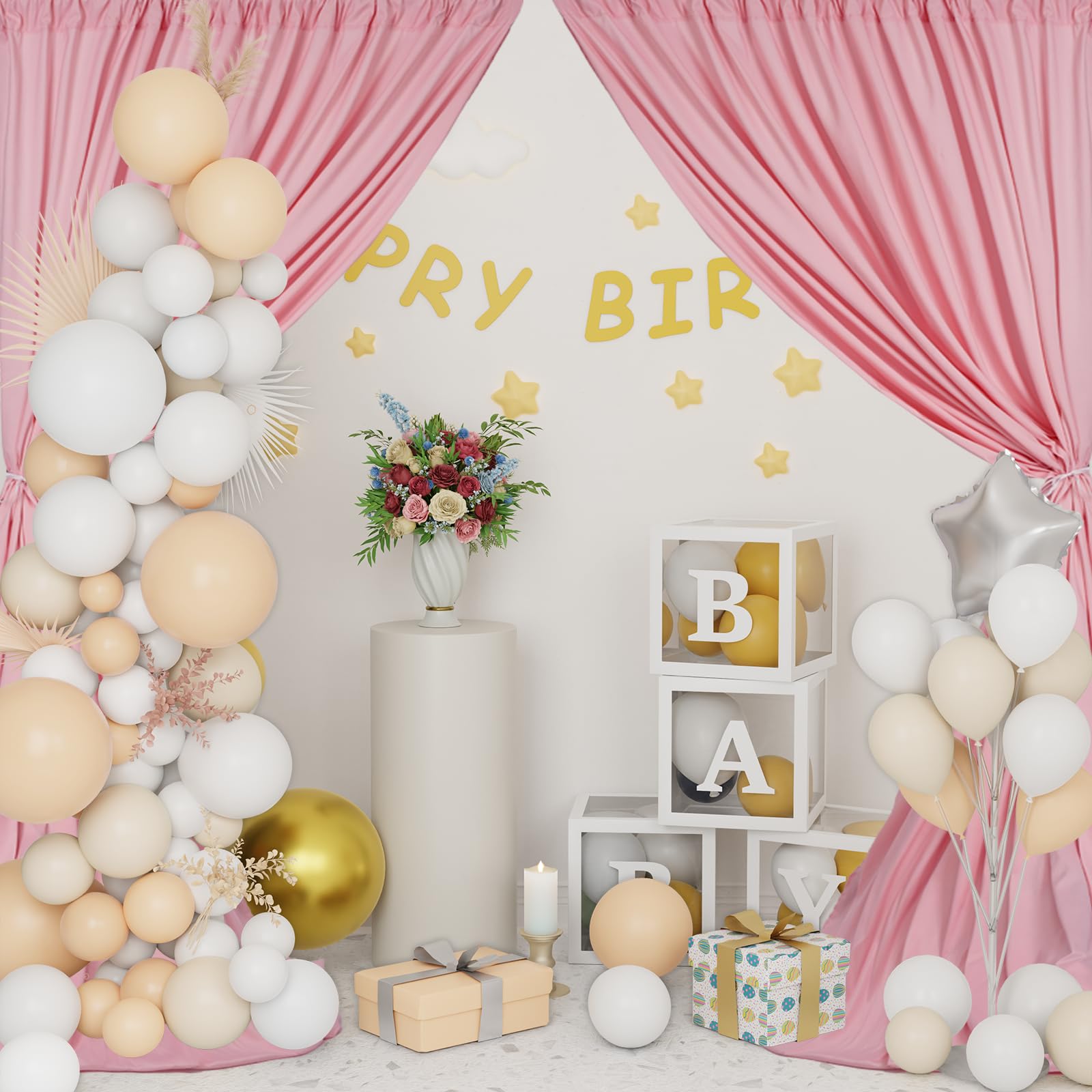 Lot de 2 rideaux de fond or rose pour mariage, fête prénatale, anniversaire, photo, fête à la maison, 3 x 3 m