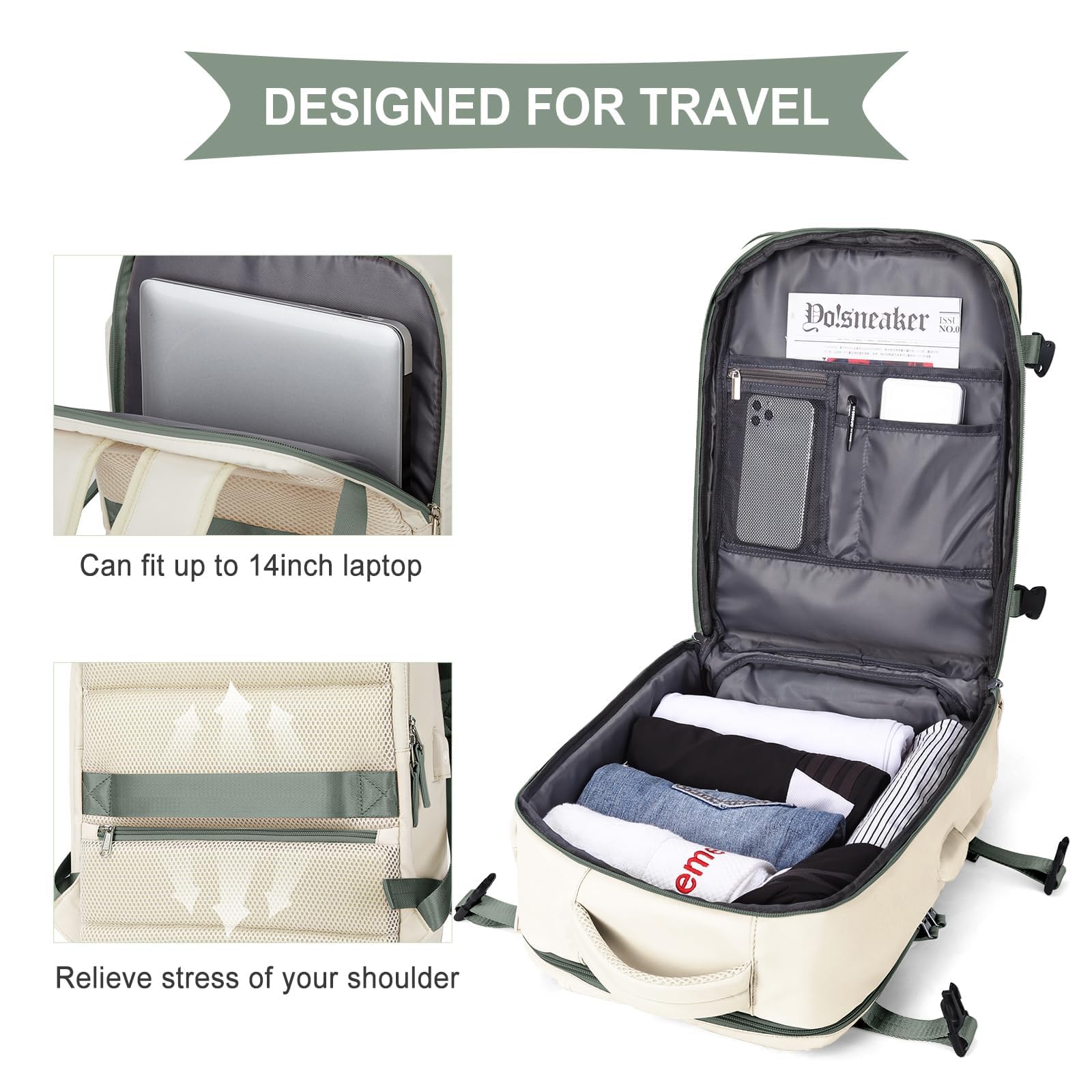 SZLX Zaino Ryanair 40x30x20 Sottovuoto Bagaglio a Mano 40x20x25 Donna Zaino da Viaggio 40x30x20 Wizzair Borse da Cabina per Easyjet 45x36x20 Uomo per Laptop 14 Pollici con Porta USB e Porta Scarpe