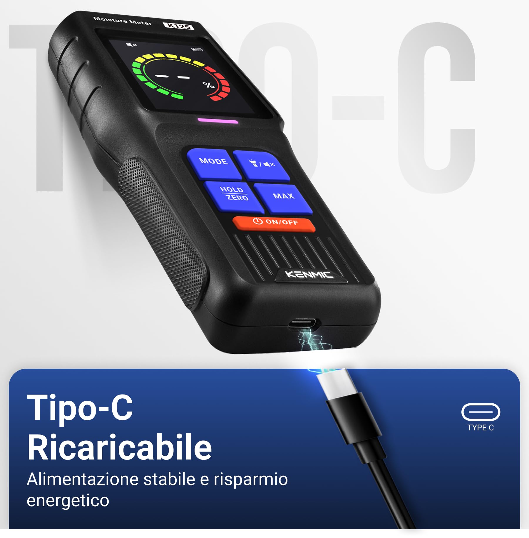 Misuratore di Umidità Senza Ago, Rilevatore di Umidità non Distruttivo per Legno, Muri e Cartongesso con Display LCD, Allarme Acustico, 4 Modalità, Profondità di Rilevamento 19 mm