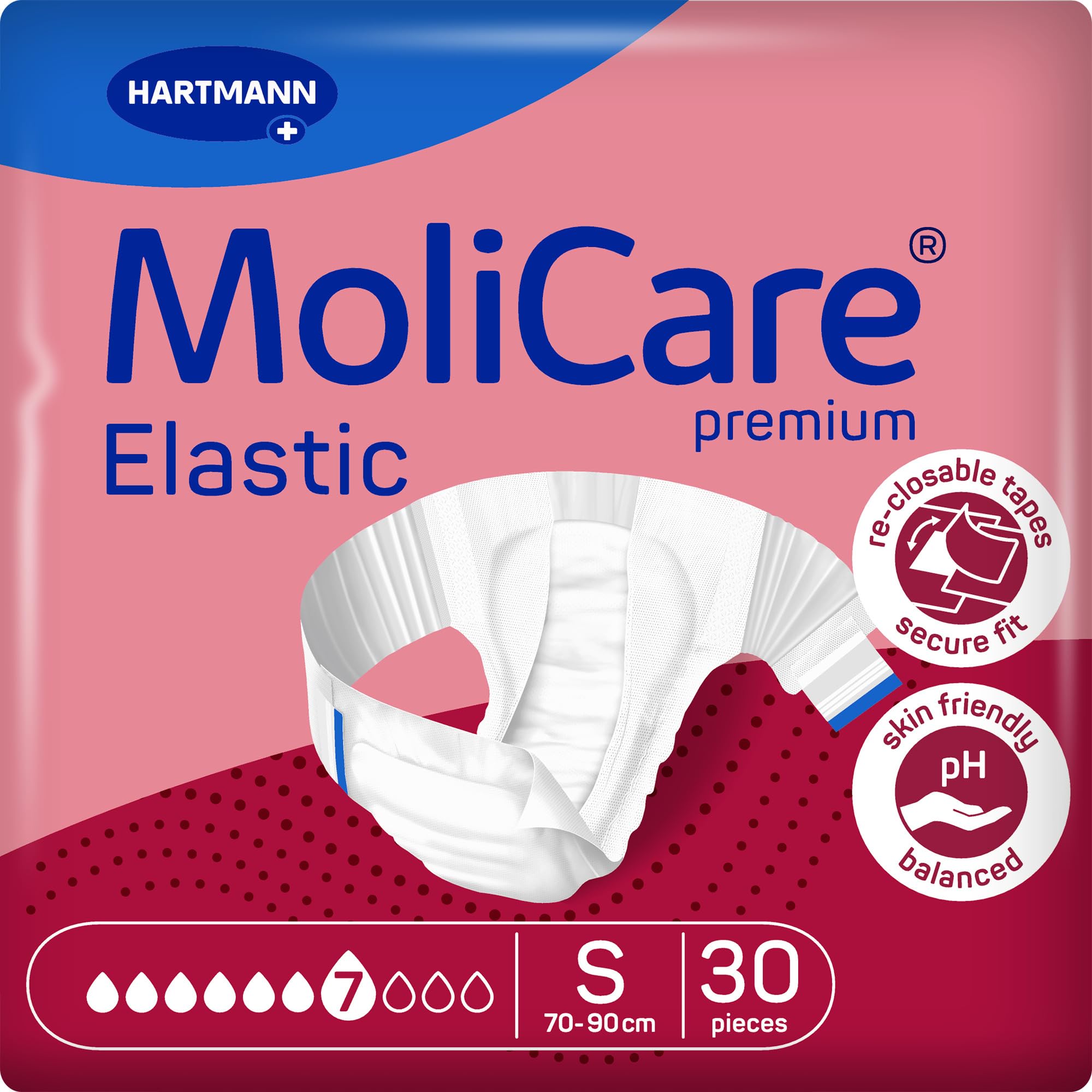 MoliCare Premium Elastic Adult Nappies – 7 Drops | High-Absorbency Disposable Diapers for Men and Women with Severe Incontinence | Size S | Pack of 30