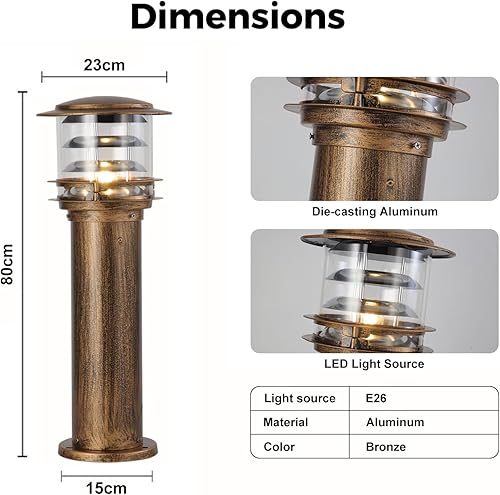 Miniatura 7 de SLAWA Tapas de poste al aire libre, luces de aluminio para caminos de paisaje, con pantalla acrílica, impermeable, columna, pilar, cerca, cubierta,