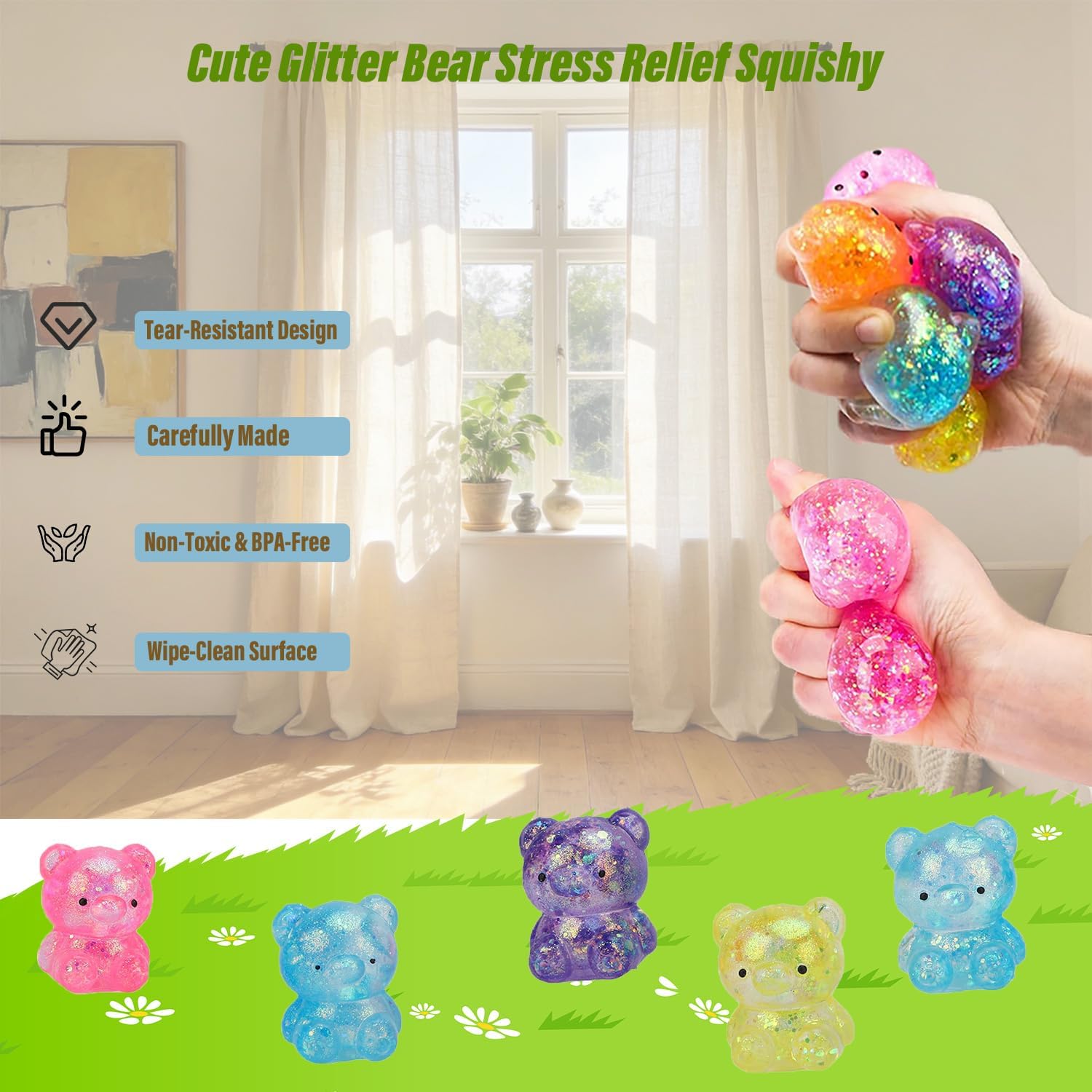 5Pcs Bear Nee Doh Stress Ball, Squishy Stress Balls Set, Squishy Slow Rising Stress Ball, Mixed Color Soft Flexible for Adults Home Office and Relaxation Use — view 3