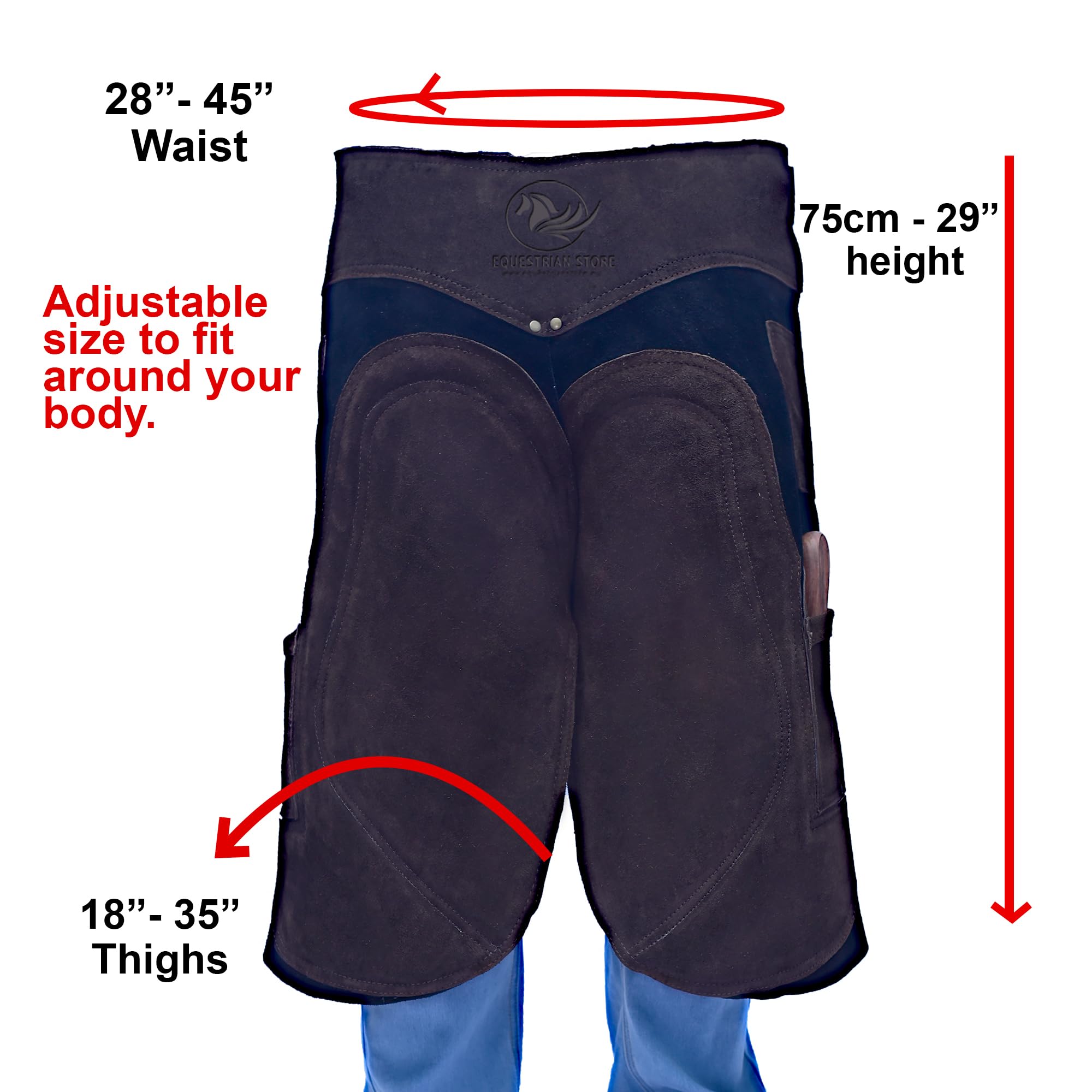 EQUESTRIAN STORE 75 cm - 29 inch Blacksmith Apron Premium Full Grain Leather Genuine Suede Apron for Blacksmith Tools, Trimmer Chaps, Hoof Care, Blacksmith for Men and Women, brown