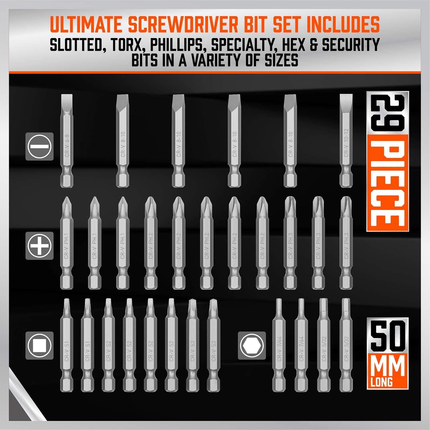 HORUSDY 208-Piece Screwdriver Bit Set, Made Chrome Vanadium Steel Security Bit - - 