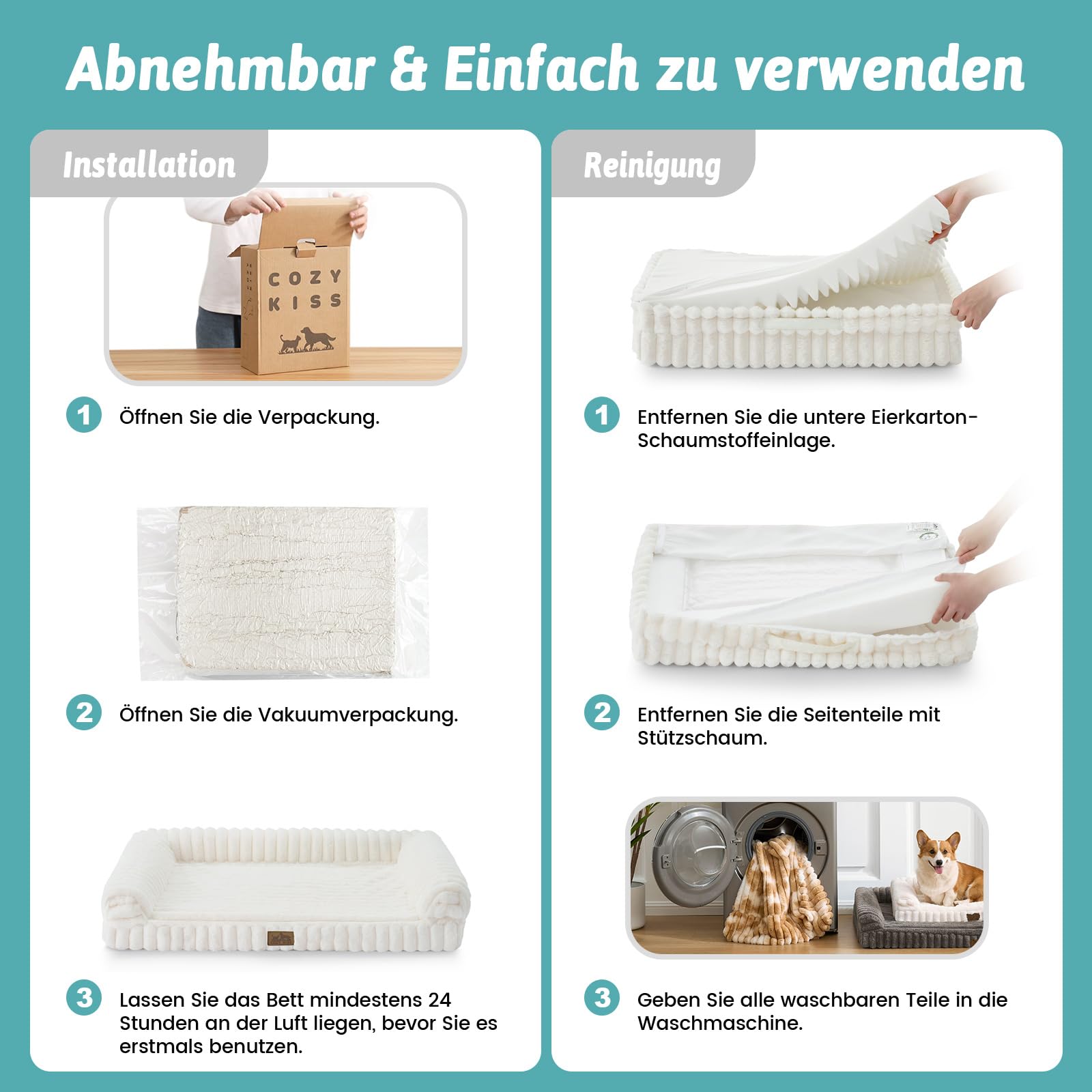 COZY KISS Orthopädisches Hundebett für Extra Große Hunde 110x80x17cm – Hundesofa mit Weichem Kunstfell & Cordbezug, Eierförmiger Kistenschaum, Ergonomischer Hundekorb, Abnehmbar & Waschbar, Creme, XL