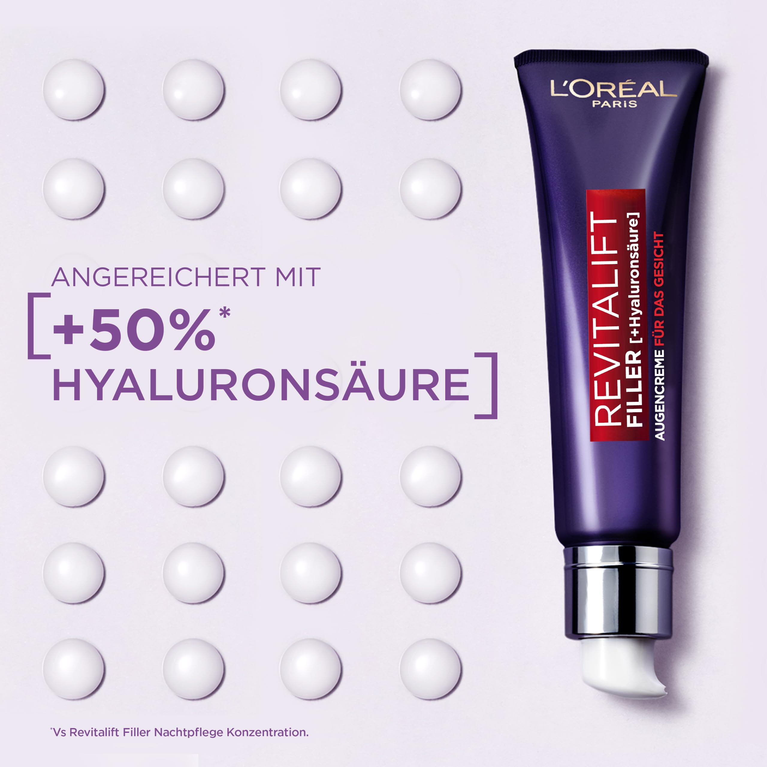 L'Oréal Paris Augencreme für Frauen: poltert auf, glättet die Haut und spendet intensiv Feuchtigkeitmit konzentrierter [Hyaluronsäure]Revitalift Filler, 1x 30ml