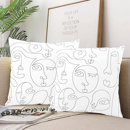 Miniatura 4 de Funda de almohada cuadrada de 20 x 20 pulgadas, dibujo de una línea de dibujo abstracto, cojín sin costuras, decoración de sofá para el hogar, funda