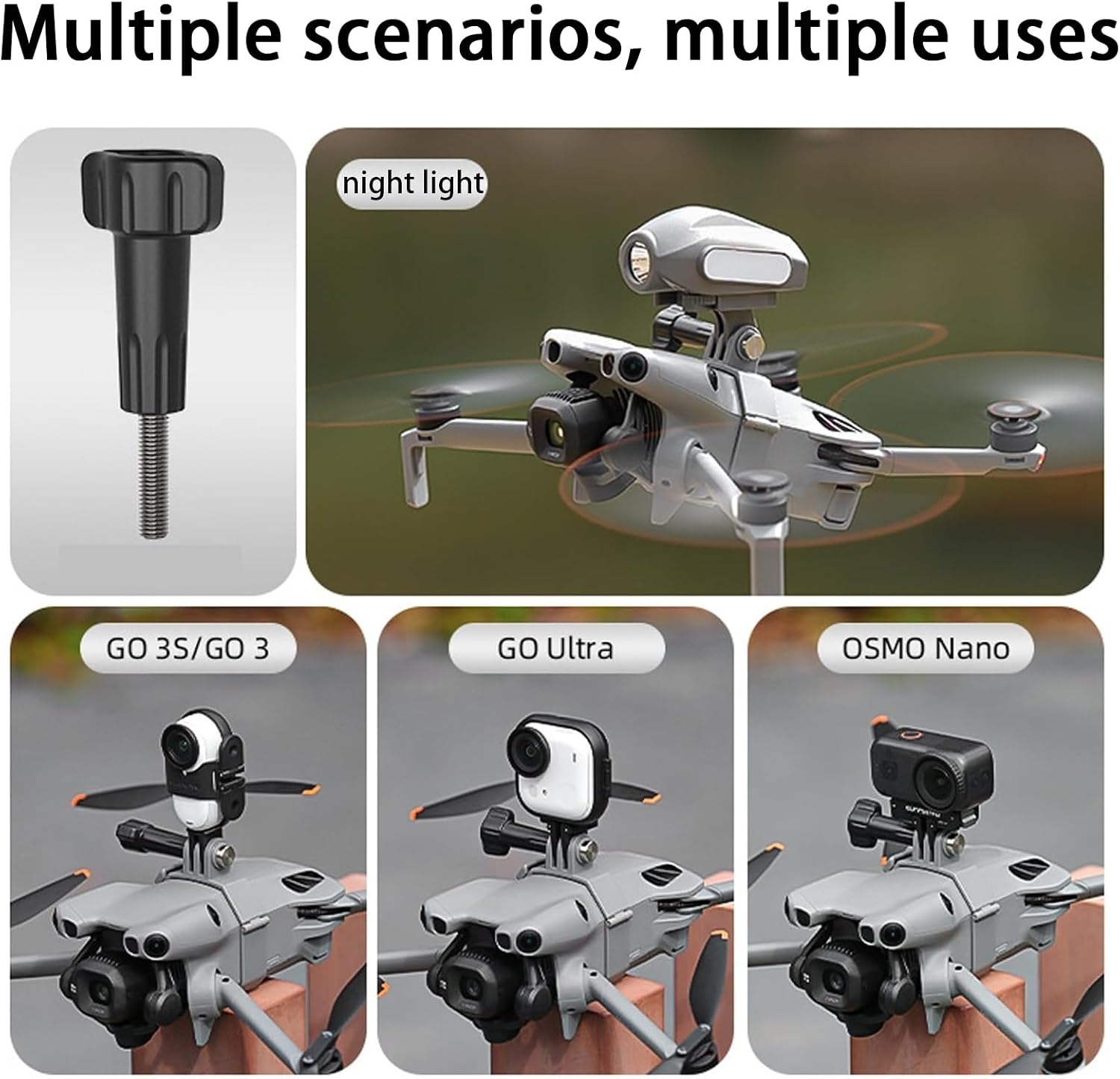 Action Camera Mount Adapter for DJI Mini 5 Pro, Drone Top Bracket with Night Led Light, Comapatible with DJI Osmo Nano/Insta360 Go Ultra/Go 3S/Go 3 (Camera Mount)