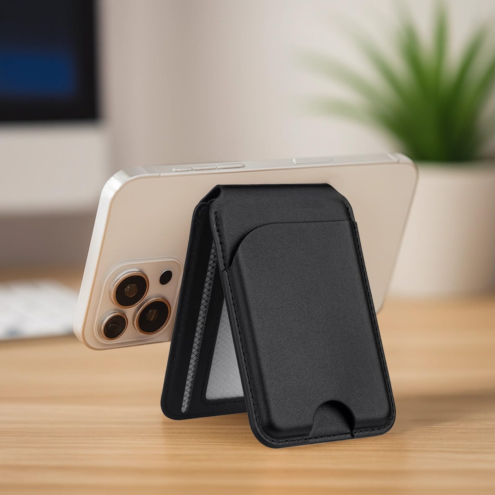 Wallet für iPhone, Kartenhalter aus PU-Leder mit starker Haftung und Handy-Ständer, mehrere Kartenfächer, tragbar für Männer und Frauen, kompakt für den Alltag