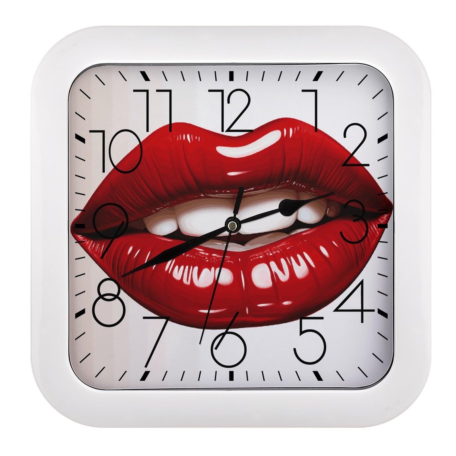 Horloge murale rétro sans tic-tac, finis les bruits de cuisine avec le motif lèvres rouges