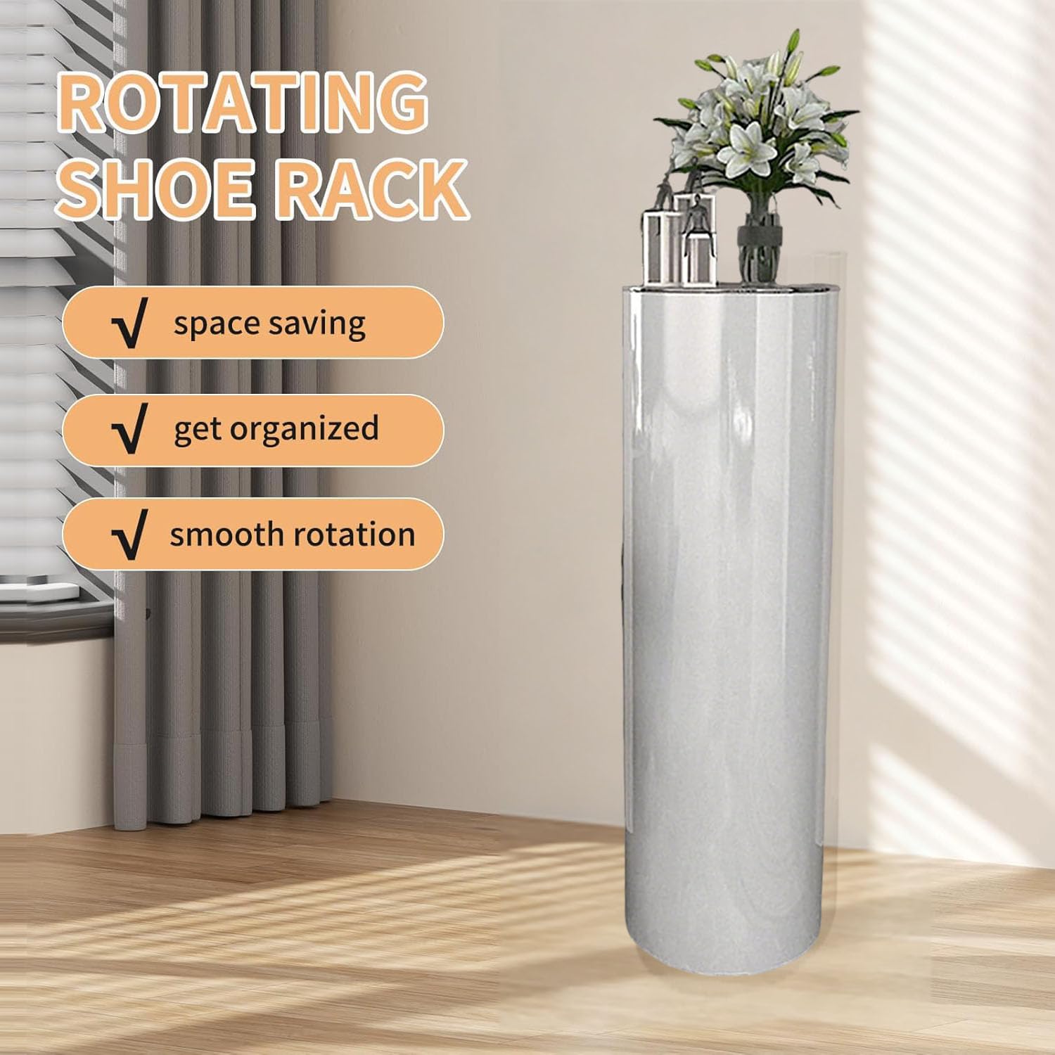 Genérico Zapatero Giratorio 360° Estante Redondo De Metal Independiente Organizador Vertical para Zapatos y Bolsos Espacios Pequeños Almacenamiento para Armario Pasillo Sala de Estar (120 * 33cm)