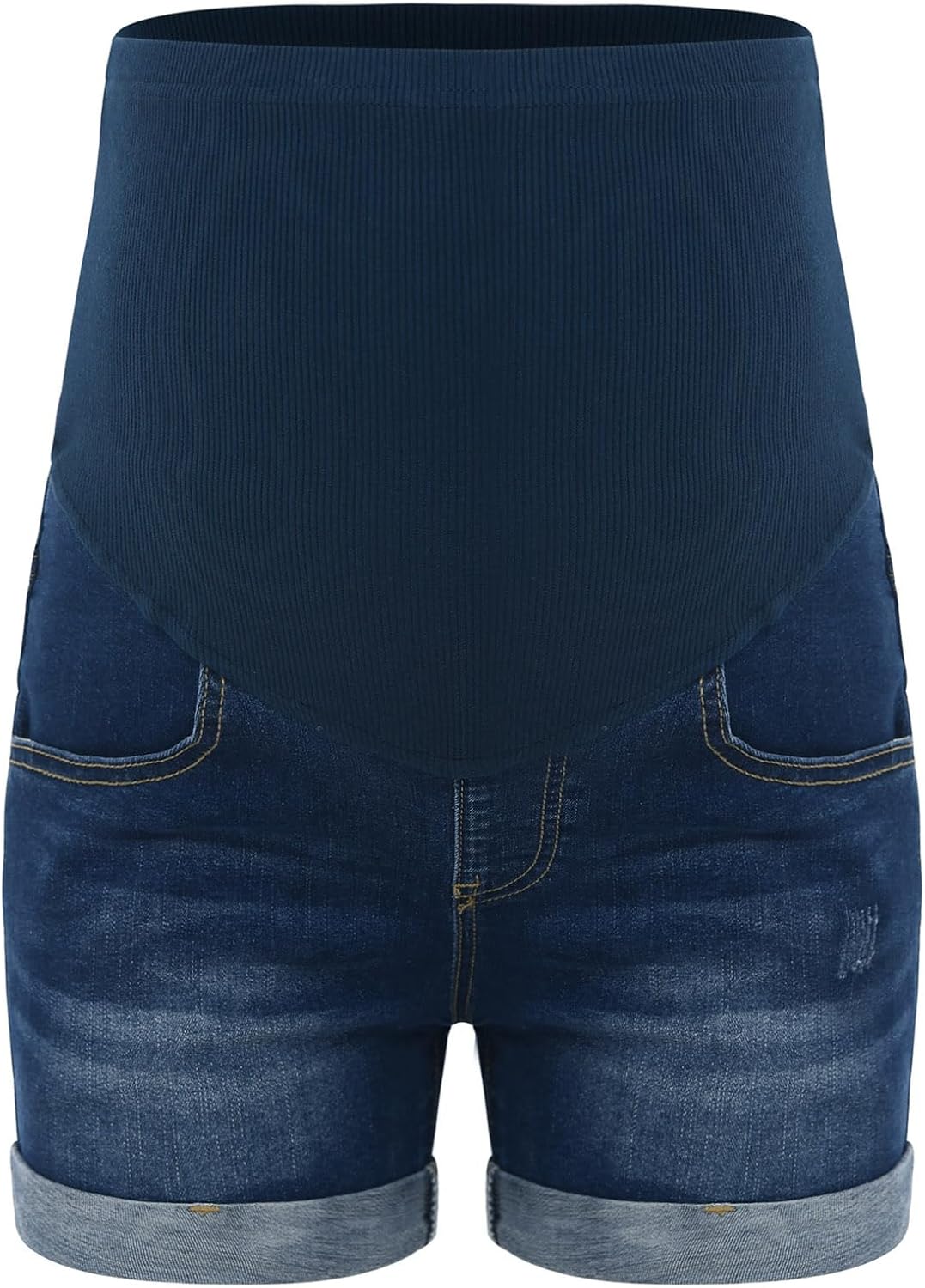 iiniim Women's Maternity Denim Shorts High Waist Over The Belly Stretchy Casual Workout Pregnancy Shorts with Pockets