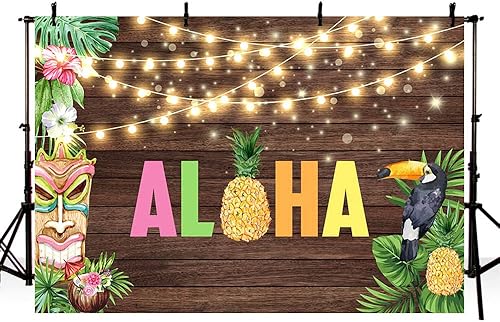 Miniatura 3 de Telón de fondo Aloha de 7 x 5 pies para fotografía, temática hawaiana tropical, decoración de fiesta Luau, escultura de pájaro, fondo de fotografía