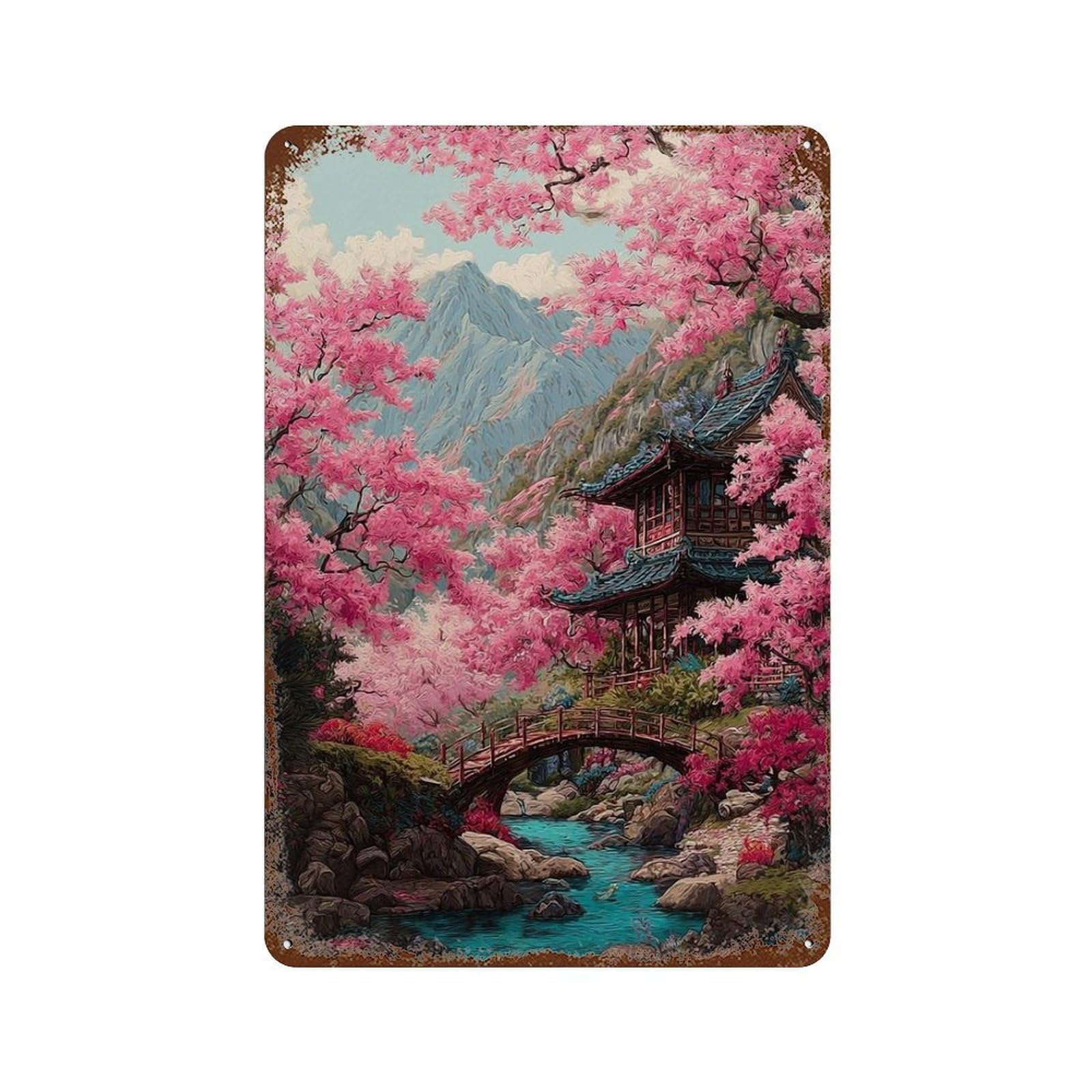 Cherry Blossom Serenity-15 Rust Effect Tin Sign 11.8"x7.9", Vintage Wall Decor for Garage, Pub Or Kitchen
