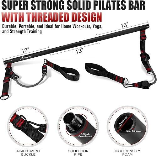 Miniatura 2 de Pilates Bar Kit with Resistance Bands, Heavy Duty Multifunctional Pilates Workout Equipment for Strength Training, HIPS, Back, Arms, Abs, Shoulders,