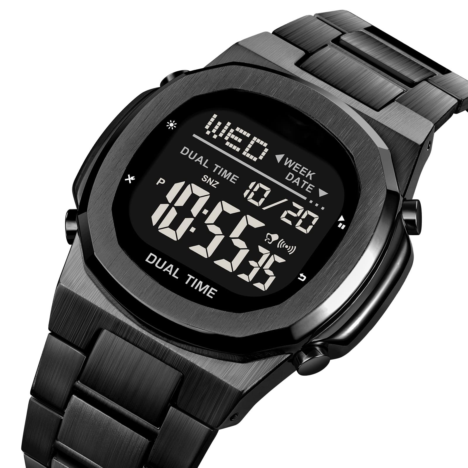 Reginald Orologio elettronico multifunzionale da uomo, orologio sportivo per attività all'aria aperta, con display digitale a LED, orologio in acciaio inox