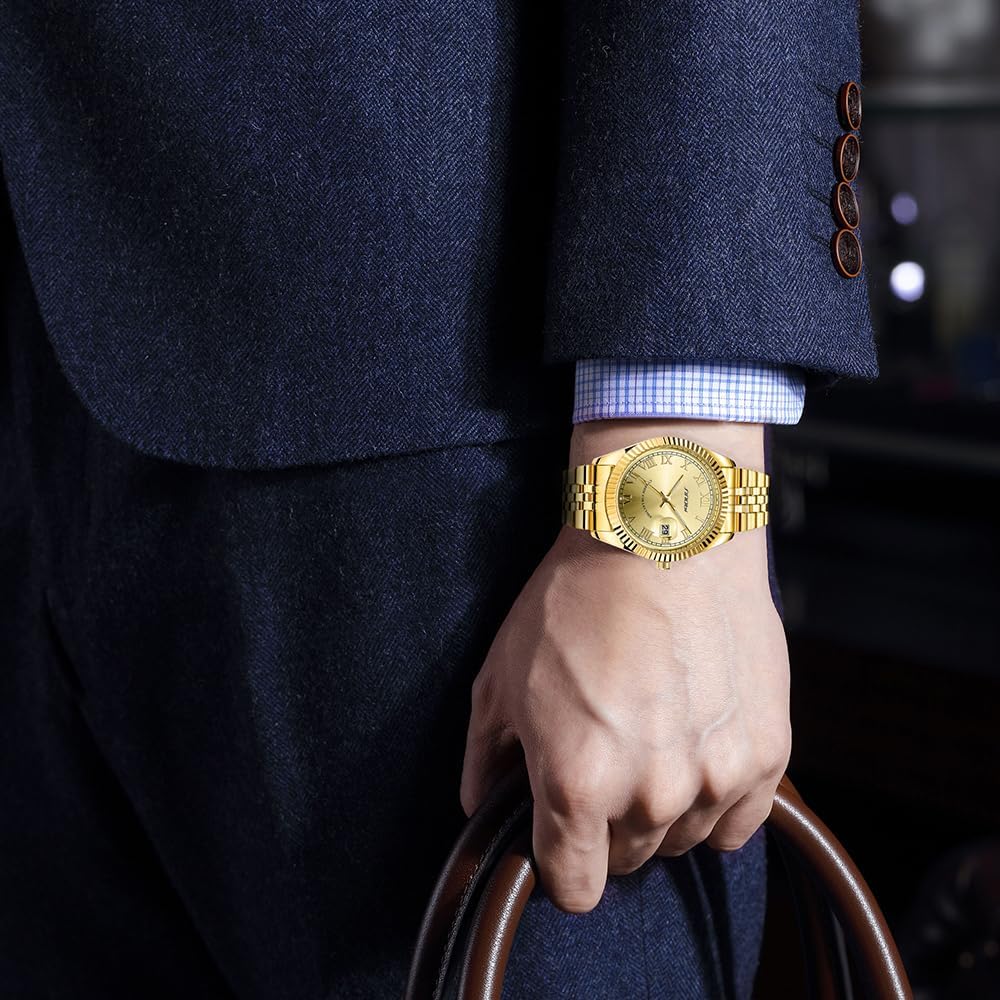 SINOBI Men's Luminous Hand Calendar Date Quartz Watch Classic Stainless Steel Watches for Men