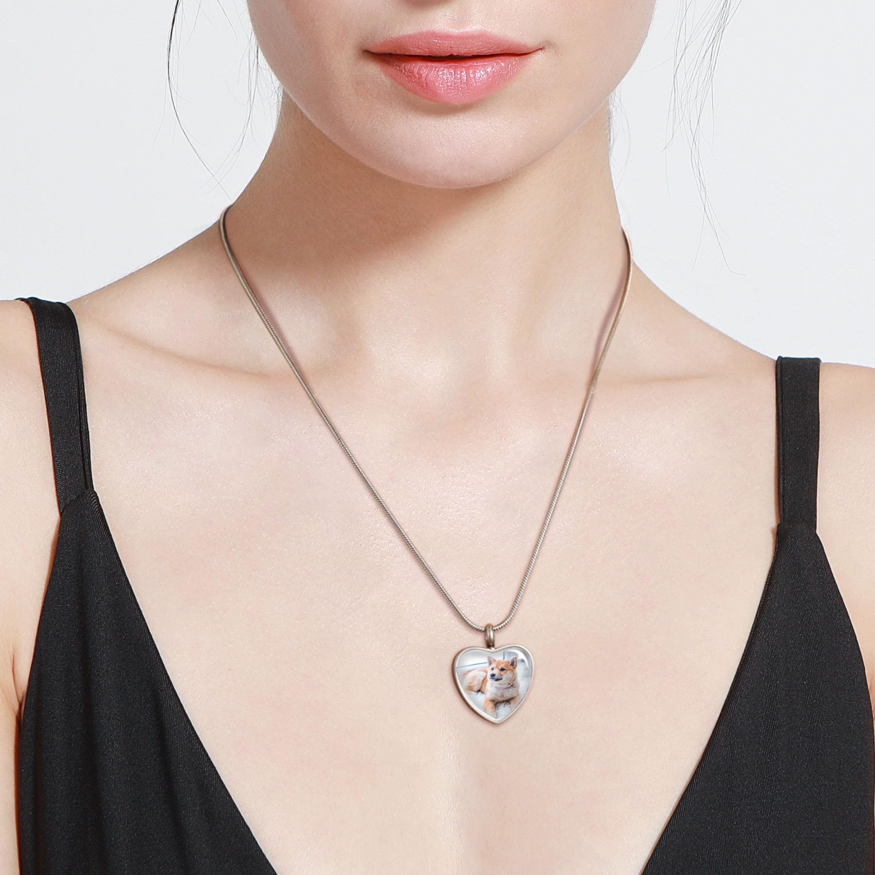 MeMeDIY Personalizzato Cuore Orma di Zampa Ceneri Urna Pendente Collana Personalizzato Nome/Foto/Data per Donna Uomo Animale Domestico Amante Memoriale Cane Gatto Ricordo Dell'animale Domestico