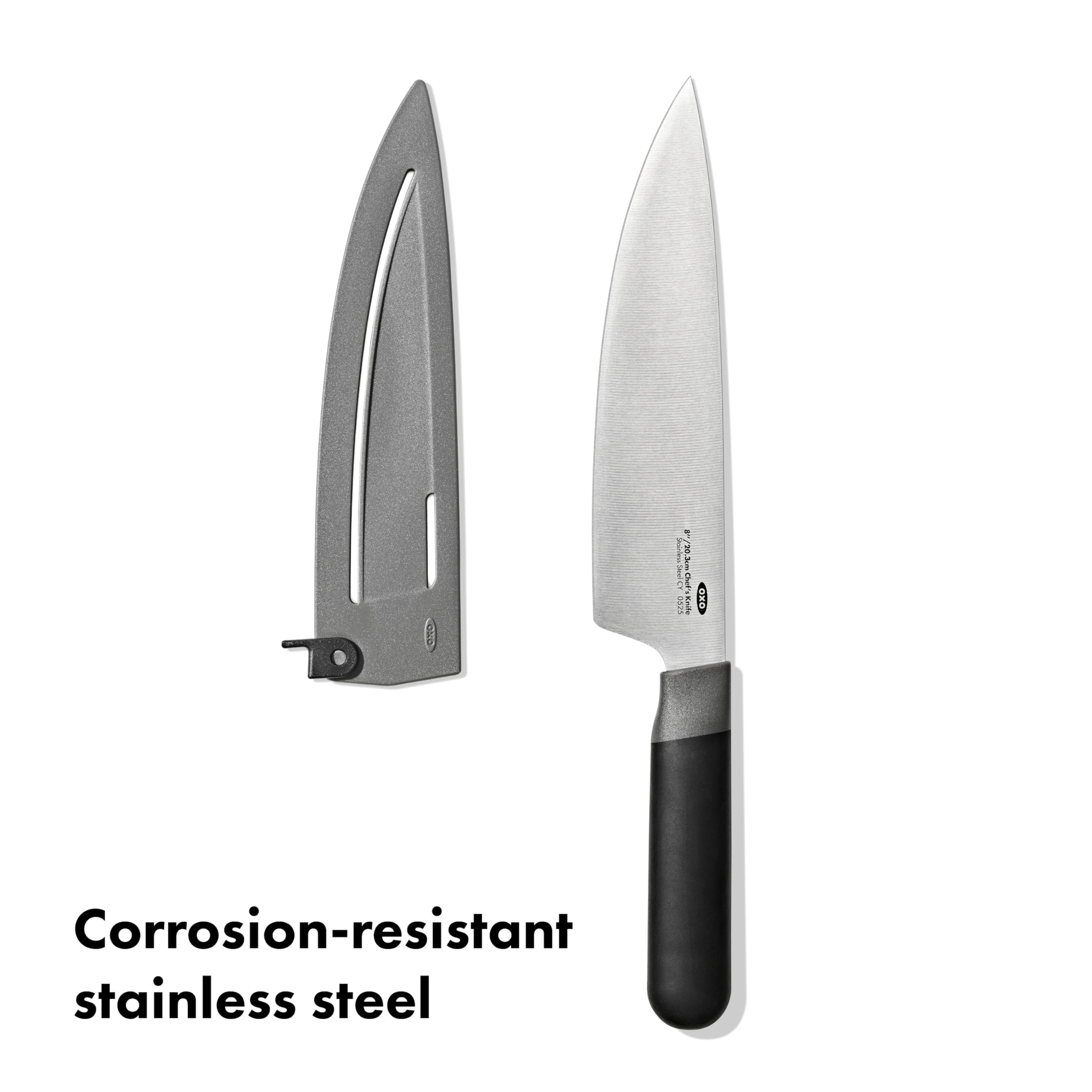 OXO Good Grips 8 in Chef’s Knife with Locking Sheath, Sharp Stainless Steel Kitchen Knife for Chopping, Dicing, and Mincing Herbs and Meat, Cooking Essential with Protective Cover — Amazon image 2