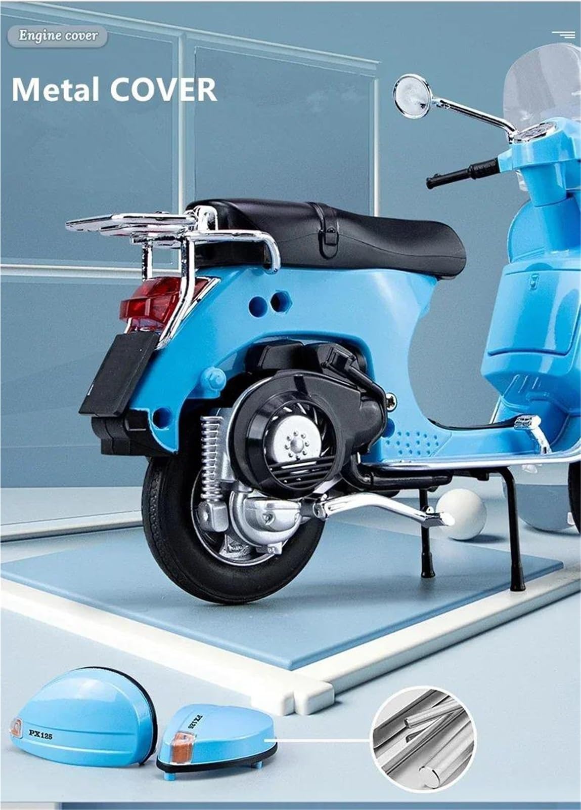 Modello di Giocattolo 1:10 per Vespa 125 Modello di Motocicletta per Il Tempo Libero in Lega Pressofusa Classica in Metallo Simulazione Suono E Luce Regali(Blue)