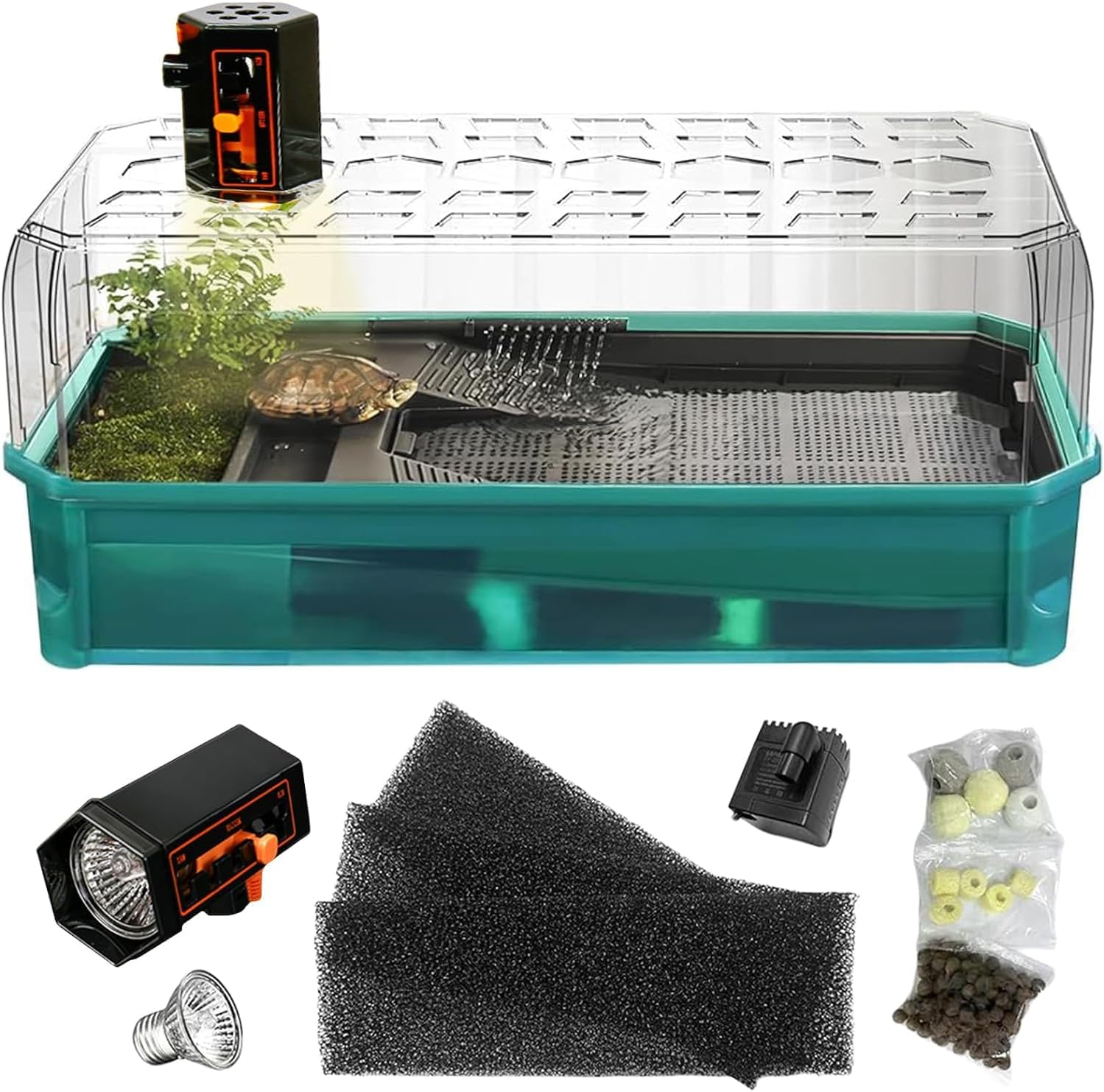 Vsell24 Aquarium Turtle Tank kit Includes Accessories with Water Filter High Anti-Escape Fence and Large Space Turtle Habitat Starter Terrarium For Baby Turtles (L(45X22X20Cm))