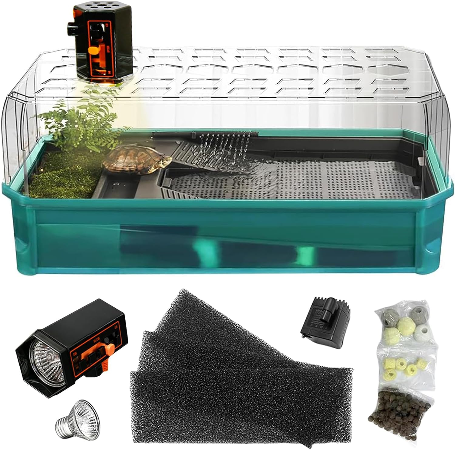 Vsell24 Aquarium Turtle Tank kit Includes Accessories with Water Filter High Anti-Escape Fence and Large Space Turtle Habitat Starter Terrarium For Baby Turtles (L(45X22X20Cm))