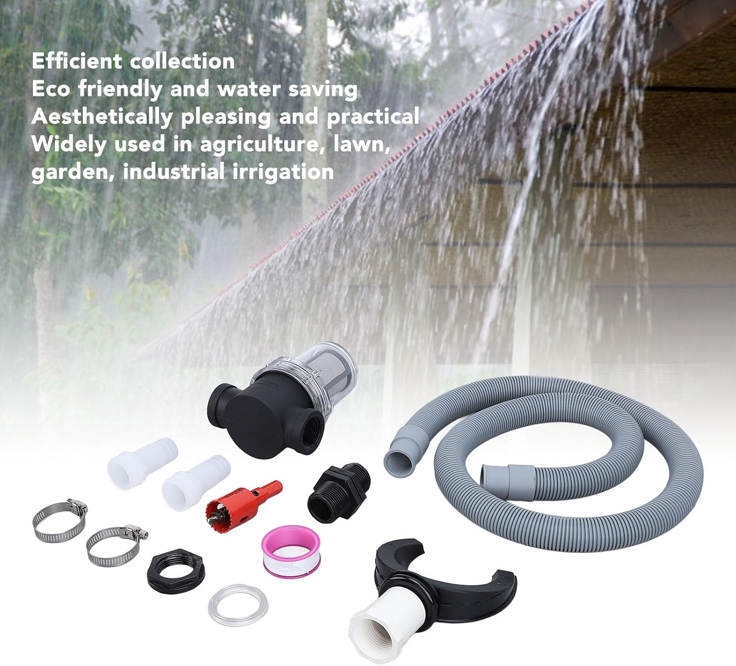Rain Barrel Diverter Kit, Rain Barrel Connection Kit, Roof Rainwater Collector with Filter for Lawns, Flower Beds, Garden, Indoor Plants (100mm / 3.9in)