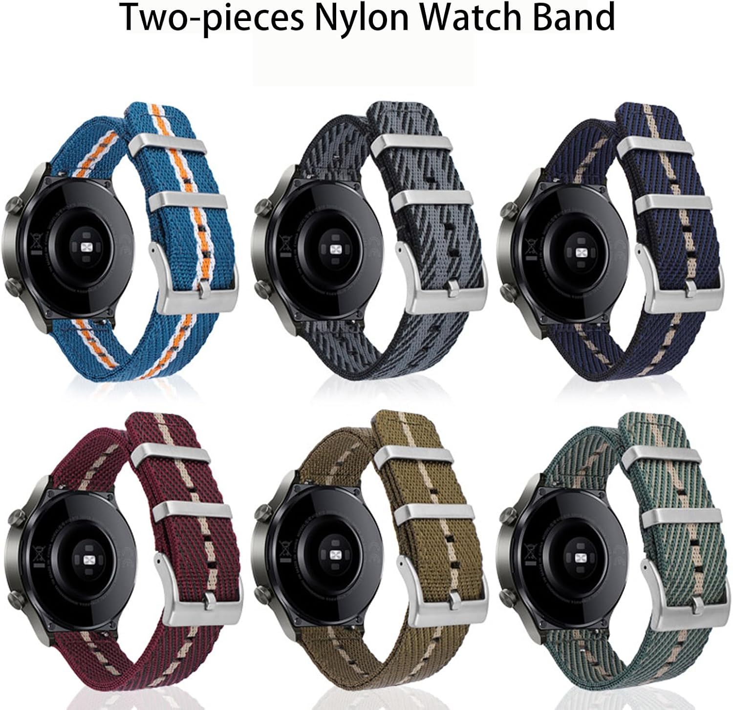 Military Nylon Watch Bands with Metal Loop 18mm 20mm 22mm 24mm Two-Piece Quick Release Premium Durable Sporty Smart Nylon Strap Double Layered Woven Replacement Watch Straps for Men Women