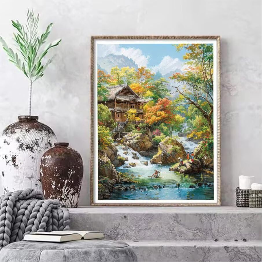 90x120cm Broderie Diamant Paysage Rivière point de croix