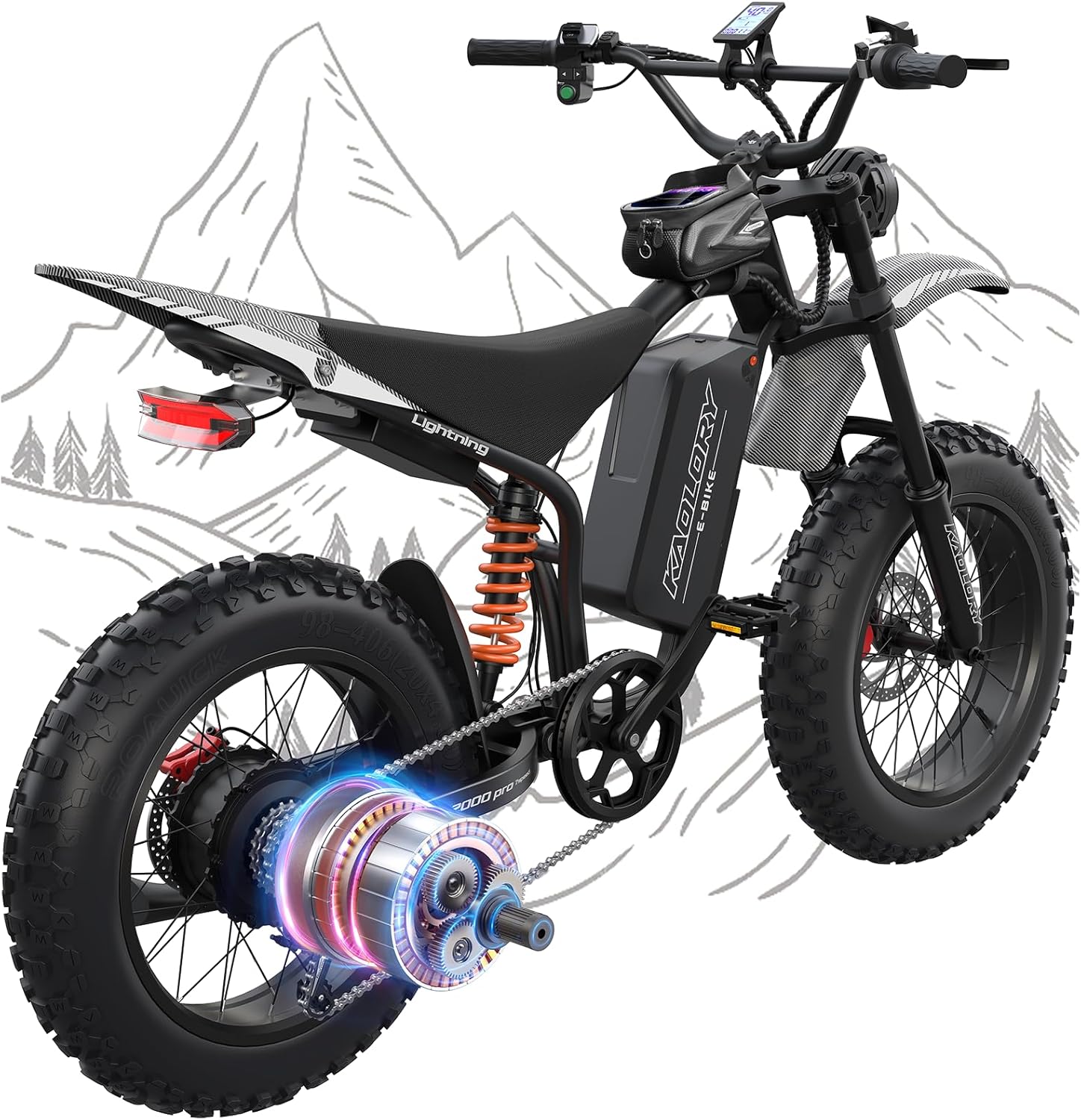 Electric Bike for Adults – Peak 3000W, 60V 32Ah Battery, 40MPH, 100 Miles Range, 20″ Fat Tire Ebike with Hydraulic Brakes, Teens Electric Dirt Bike for Mountain, Snow, Sand, Commuter UL