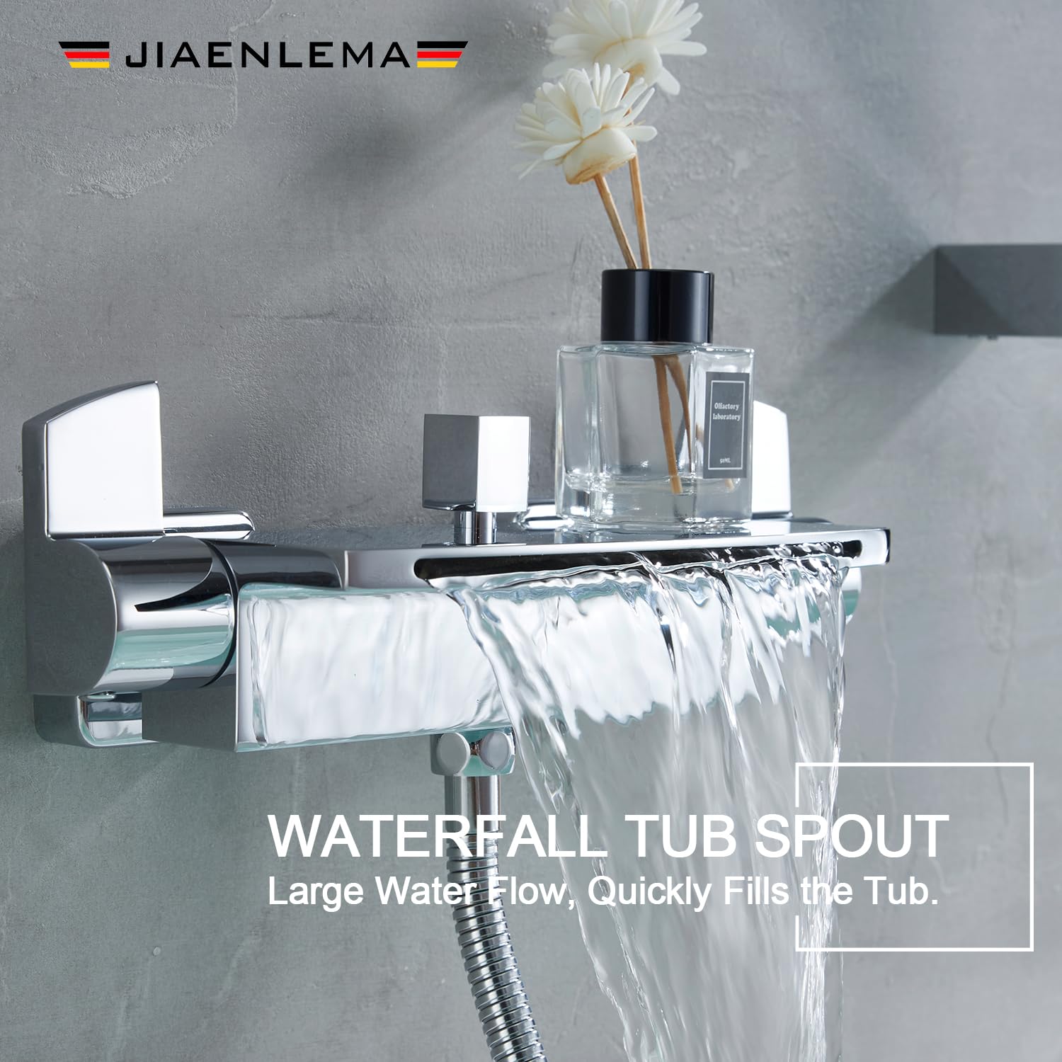 Waterfall Bathtub Faucet Wall Mounted With Handheld Shower Chrome, Tub - View #10
