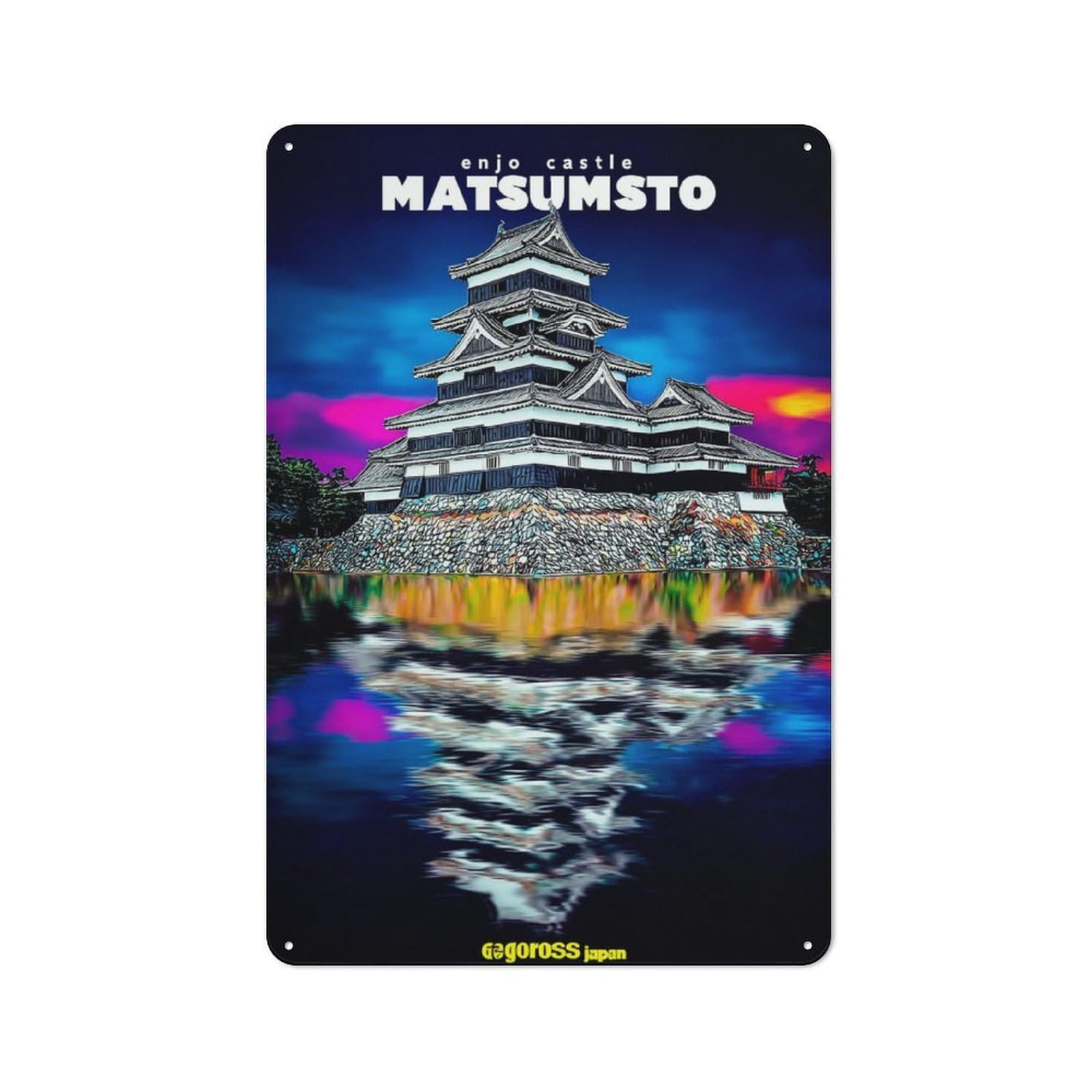 Junmoney Matsumoto Castle Reflection-1 Vintage Tin Sign 30X20cm For Hobby Room Or Studio, A New Home Present For Creative Interior Collectors