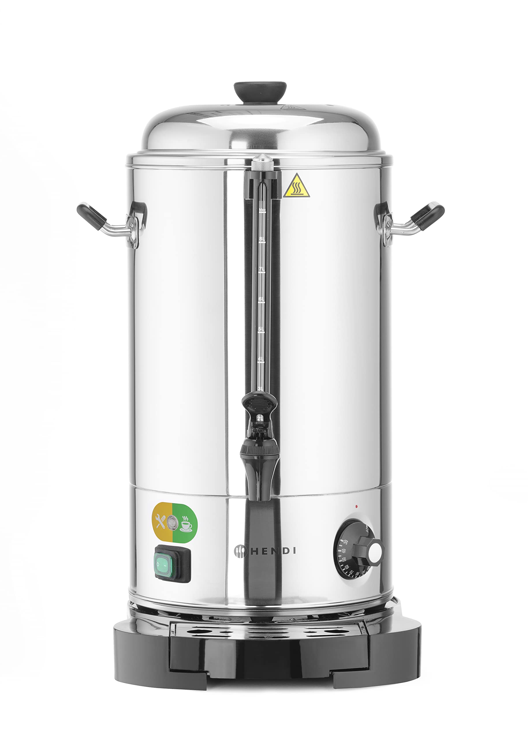 HENDI Dispensador de Bebidas Calientes Eléctrico, Doble Pared, Termostato Regulable hasta 110°C, 9L, 230V, 2200W, 322x390x(H)522mm, Acero Inoxidable