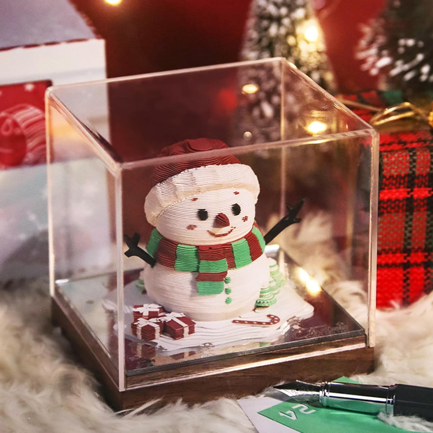 雪だるま紙彫刻カレンダー 2026 日めくりカレンダー アクリルベース付き ギフトやお祭りの装飾用 デスクトップホリデープランナー