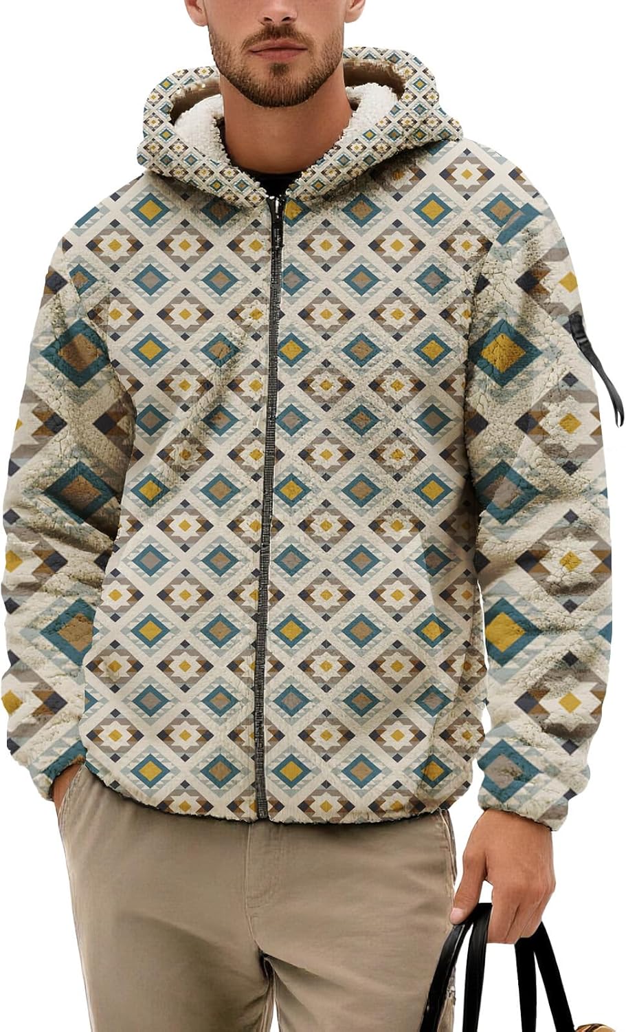 Mens Light Jacket Western Long Sleeve Outfits Casual Print Zip Up Athletic Hoodie Winter Vintage Coat with Pockets