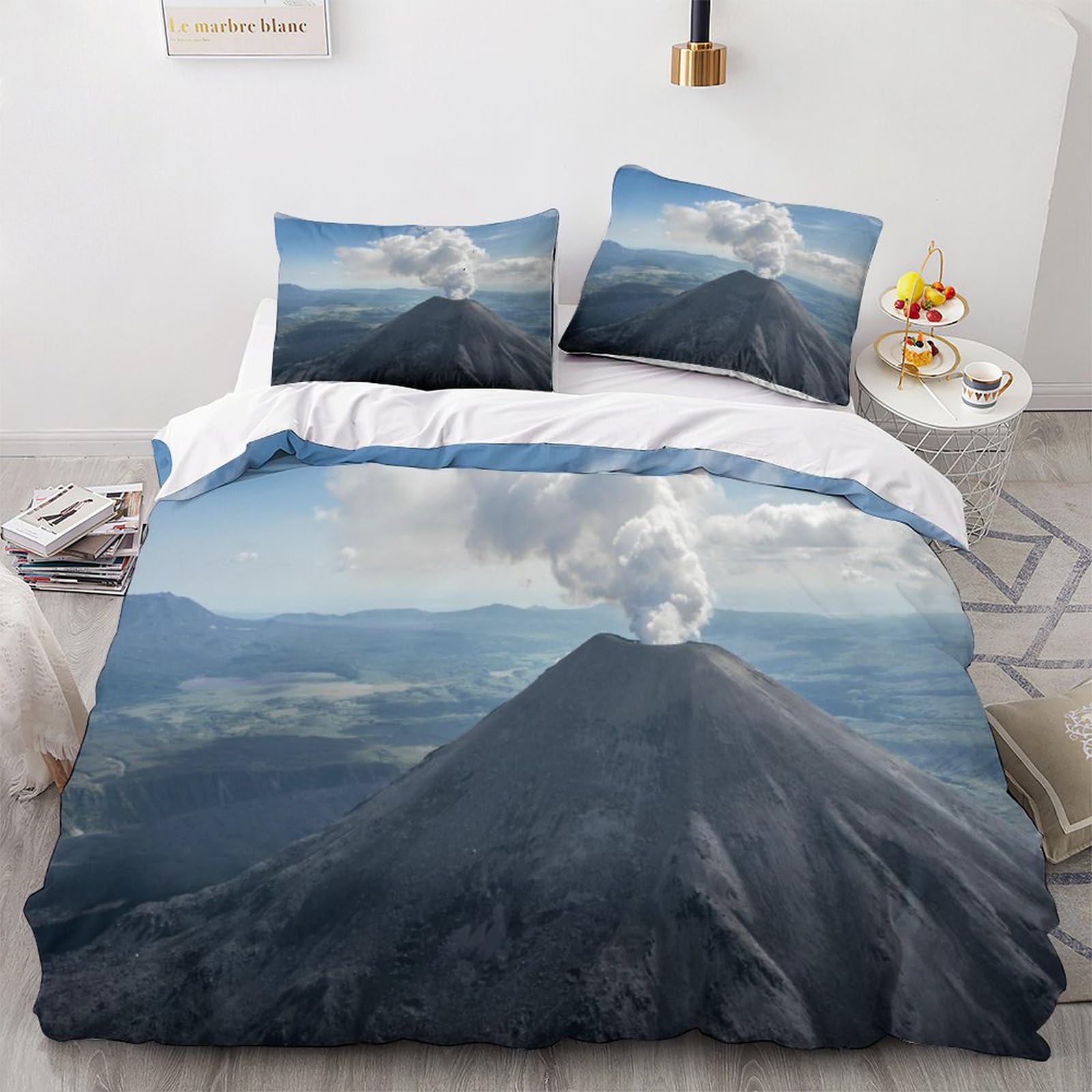 Parure de lit avec taies housse de couette microfibr motif volcan 3 pièces